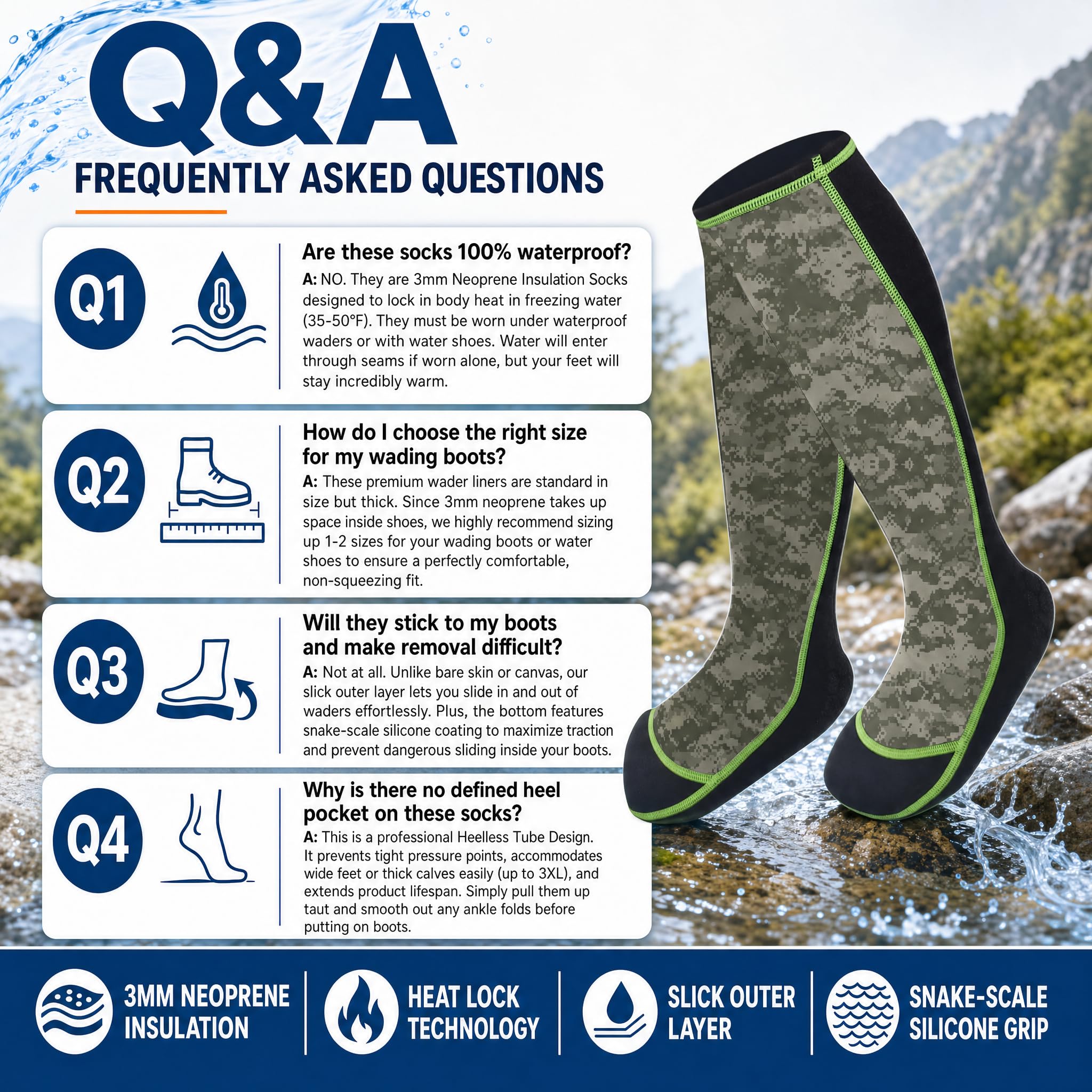 Riverruns Watsocken, Neopren, zum Angeln, für Damen und Herren, Angeln, Surfen, Wakeboarden