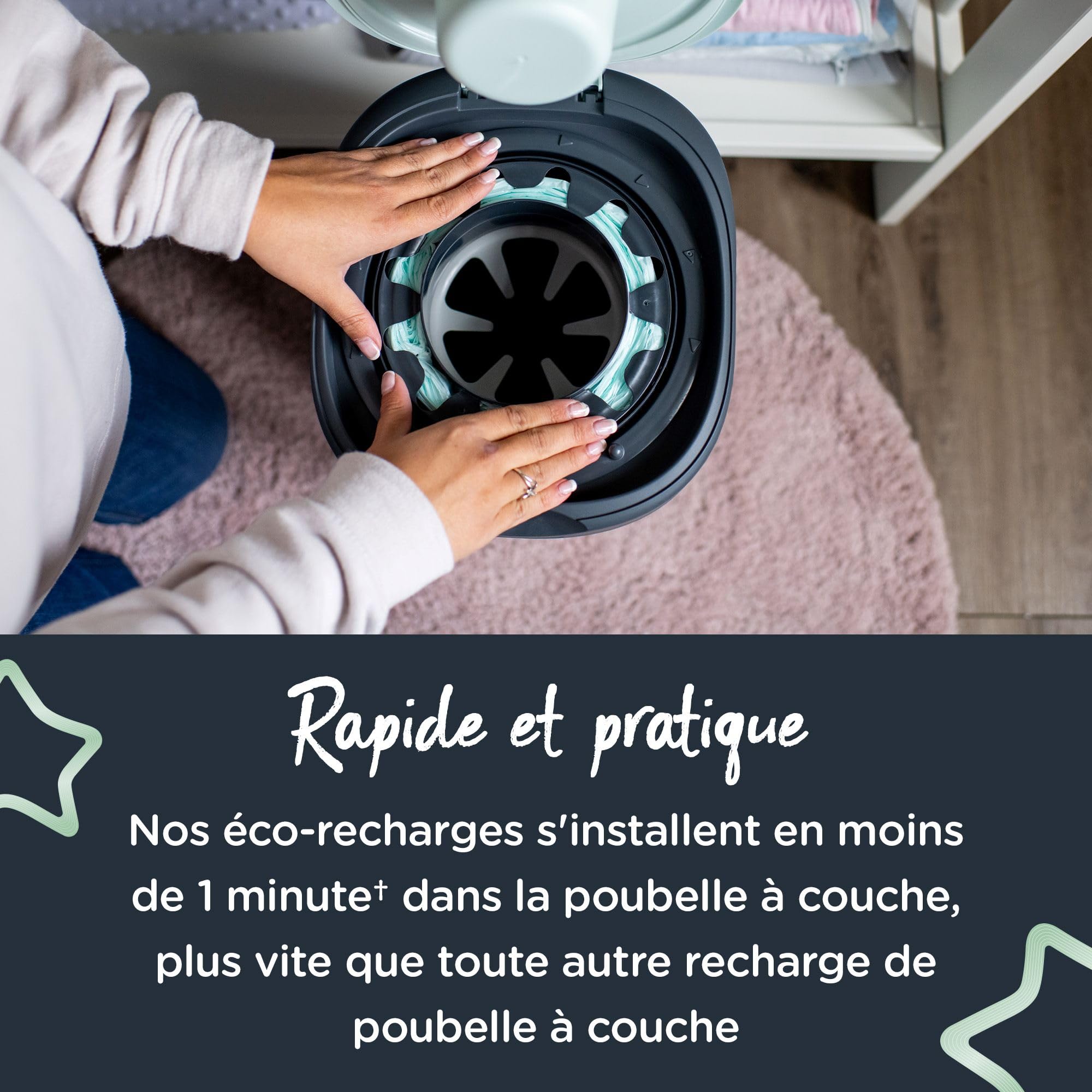 Recharges pour poubelles à couches Twist & Click de Tommee Tippee, GREENFILM antibactérien durable, pack de 3