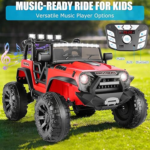 Miniatura 5 de Hikole Auto de 2 plazas con control remoto, camión eléctrico alimentado por batería de 24 V para niños, motor fuerte de 2 x 200 W, suspensión de