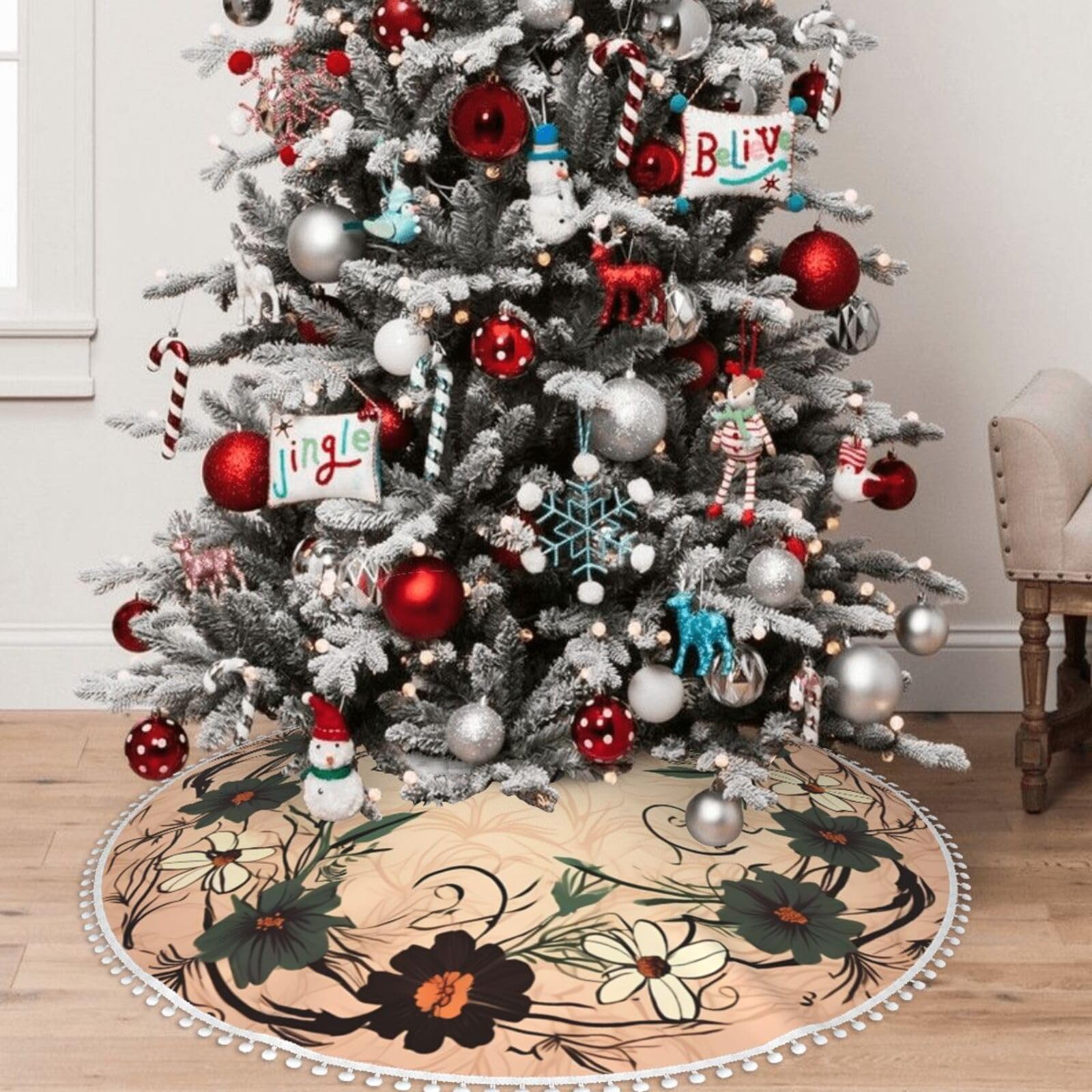 Jupe de sapin de Noël grand format couronne florale et tapis de fête