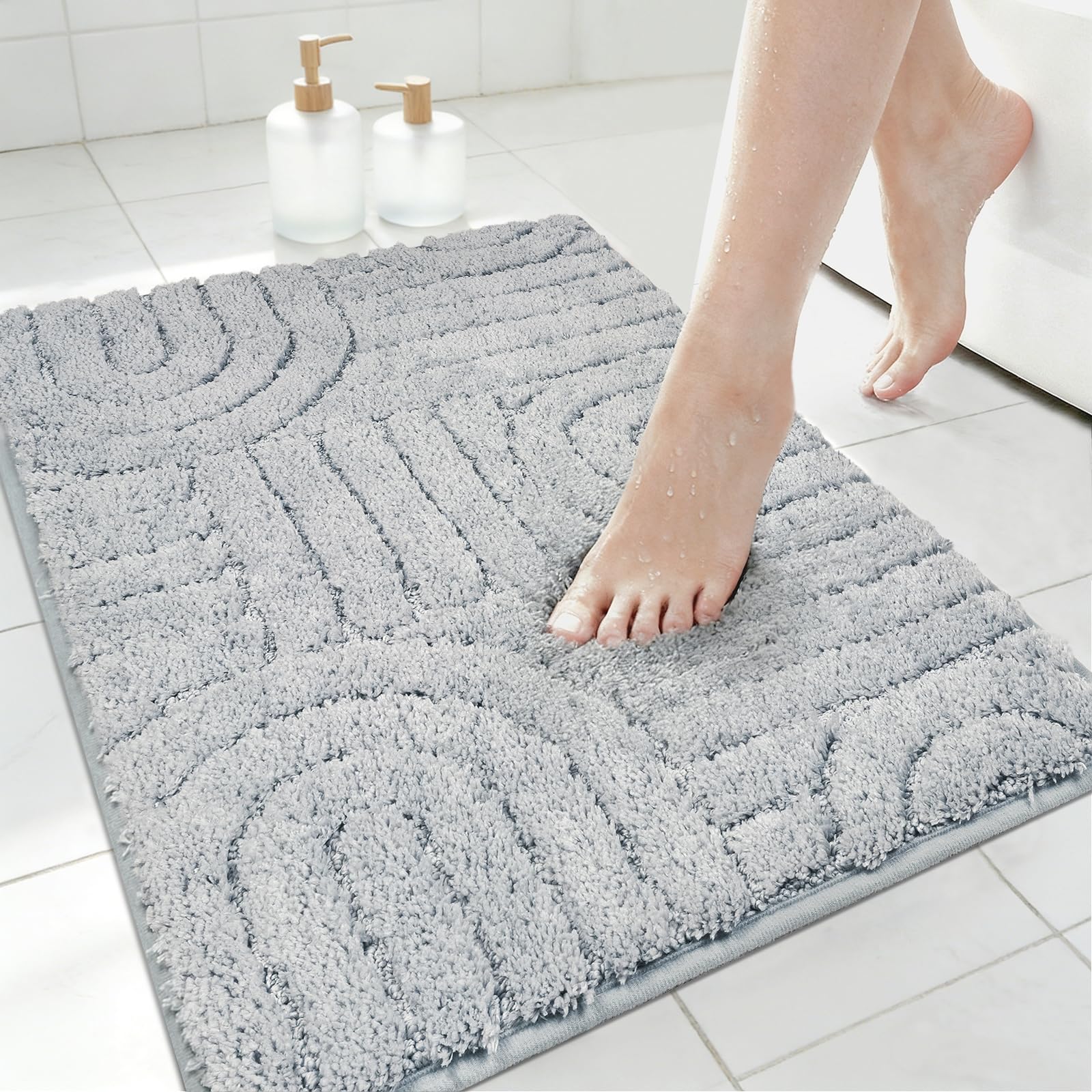 Homcomodar Bath Mat 50x80cm Non Slip Bathroom Mat Microfiber Super Absorbent Bath mats for Bathroom?Machine-Washable Shower Mats for Shower Floor,Bathroom Decor(Grey)