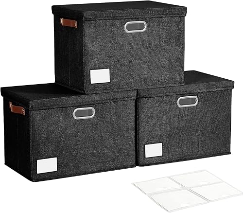 Contenedores de almacenamiento plegables grandes de 17 pulgadas con tapas, organizadores de armario apilables con mango y etiquetas de poliuretano,