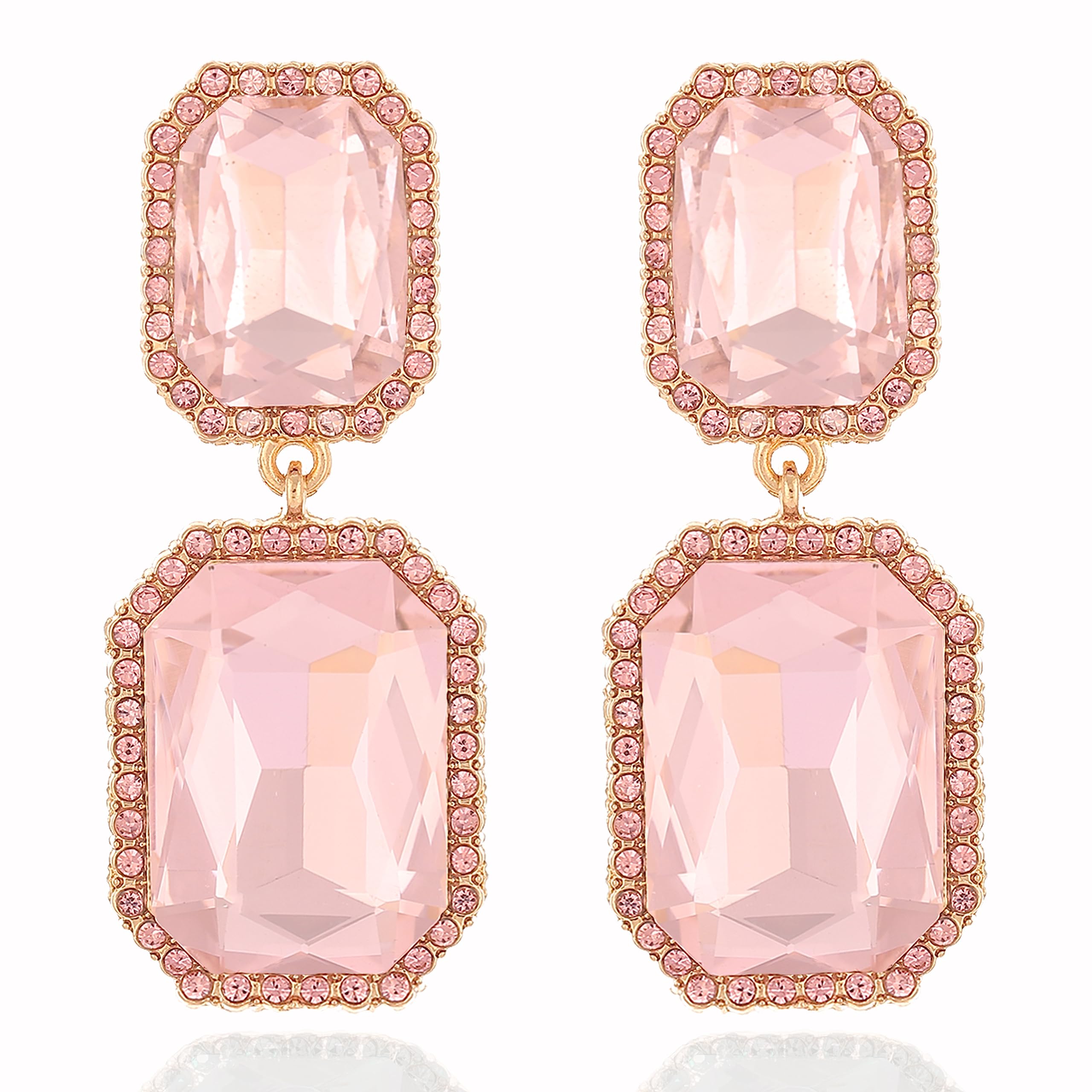 VANGETIMI Vintage Rhinestone Statement Earrings Fancy Big Crystal Rectangle Drop Dangle Earrings Evening Prom Pageant Jewelry Earrings for Women