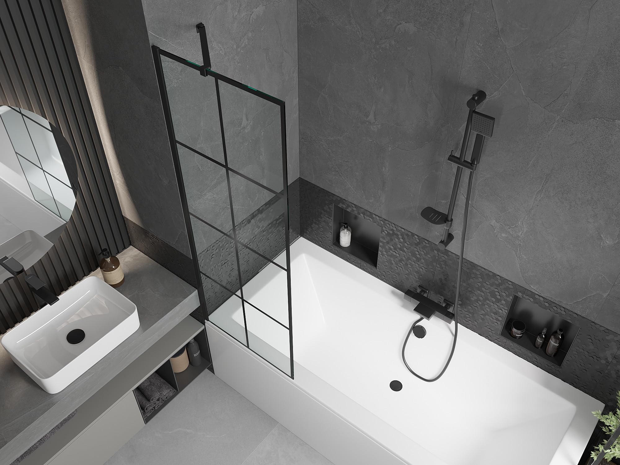 Mexen Cube Rechteckige Badewanne 170 x 80 cm mit Verkleidung und einflügeliger 60 cm Sichtblende