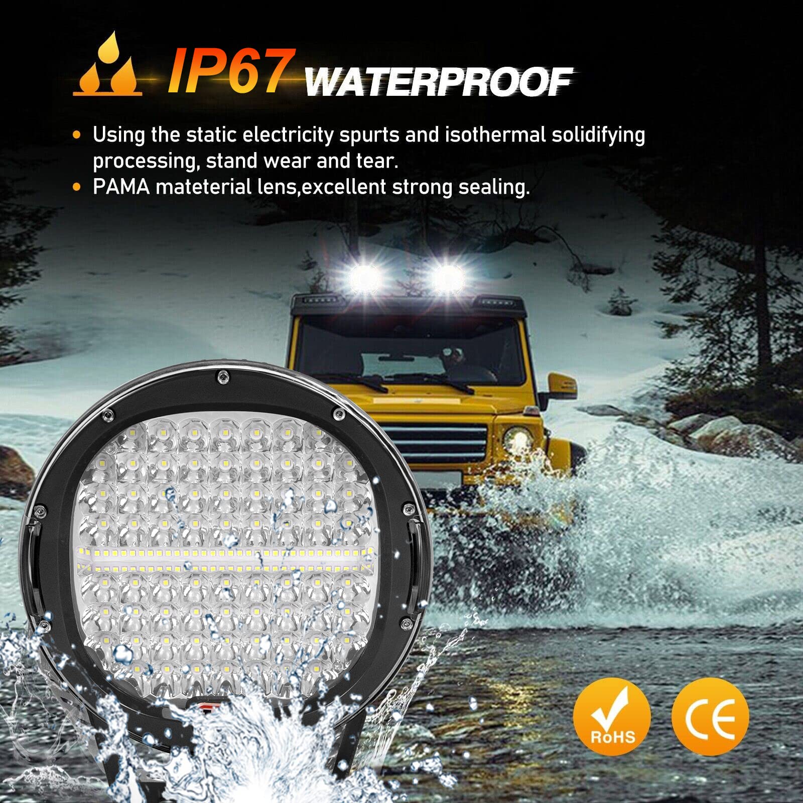 PICAA 2 szt. Reflektor roboczy Led okrągły, czerwony 9 cali 294 W 12 V 24 V 6000 K białe światło robocze do samochodu, ciężarówki, ciągnika, ATV SUV 4x4
