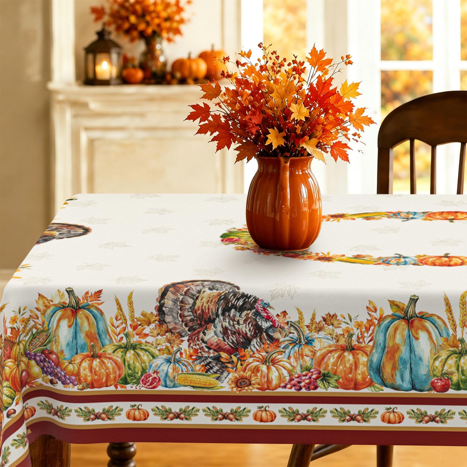 yrhsnclsdg Thanksgiving Tablecloth Fall Tablecloth Rectangular 60x120 Inch, Autumn Harvest Turkey Pumpkin Table Cover Waterproof for Fall Thanksgiving Dinning Table Decorations
