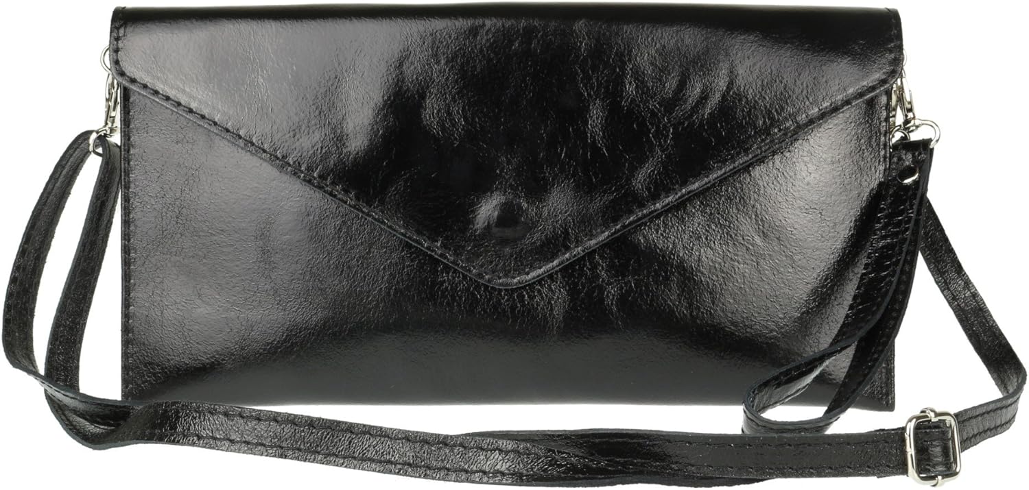 Girly HandBags Womens Leather Italian Metallic Shimmer Envelope Wrist Clutch Bag