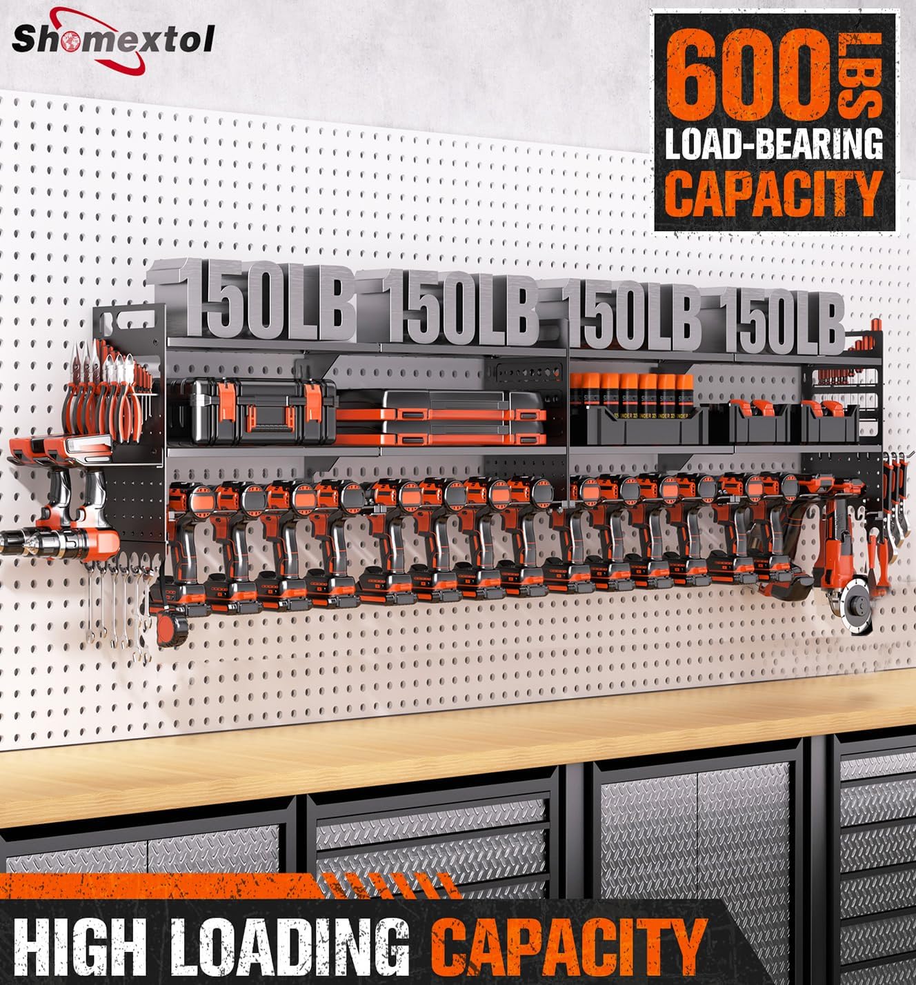 2-Pack Large Power Tool Organizer Wall Mount,Heavy Duty Cordless Tool Organizer with 18 Drill Holder,600 Lbs Capacity 3-Layer Garage Organization for Garage and Workshop (Black)