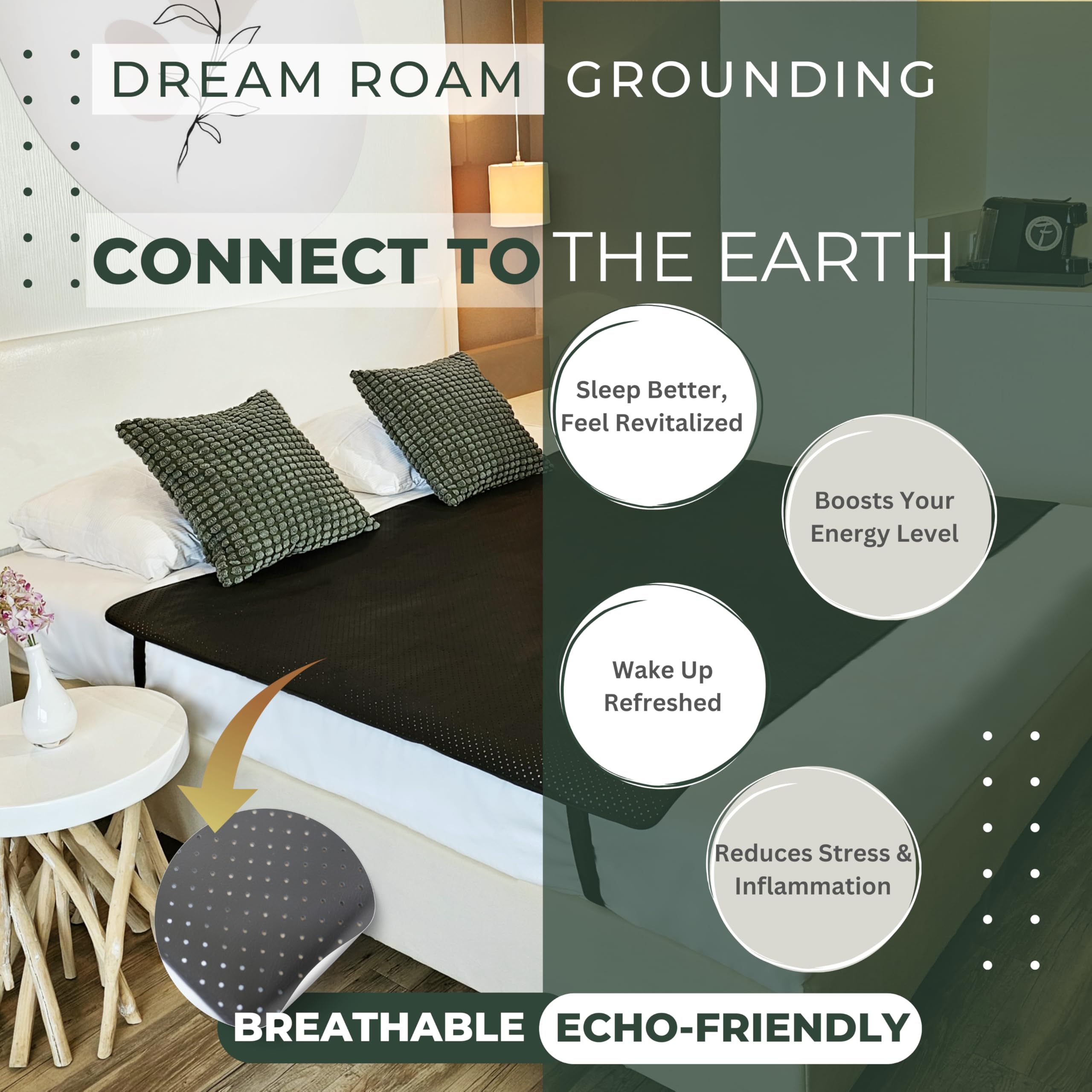 Grounding Mat for Bed, Natural Sleep Solution, Conductive Mattress