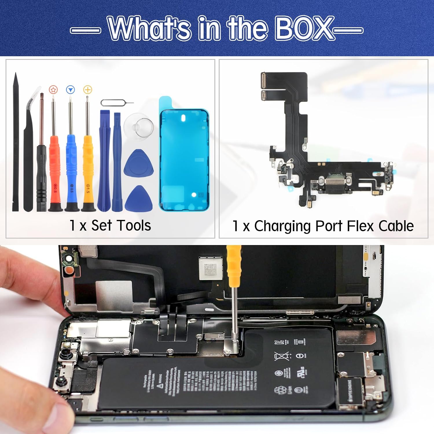 Dock Connector for iPhone 13 Charging Port Flex Cable Replacement for iPhone 13 A2633 A2482 A2631 A2634 A2635 USB Charger Dock Board Connector with Tools(Black)