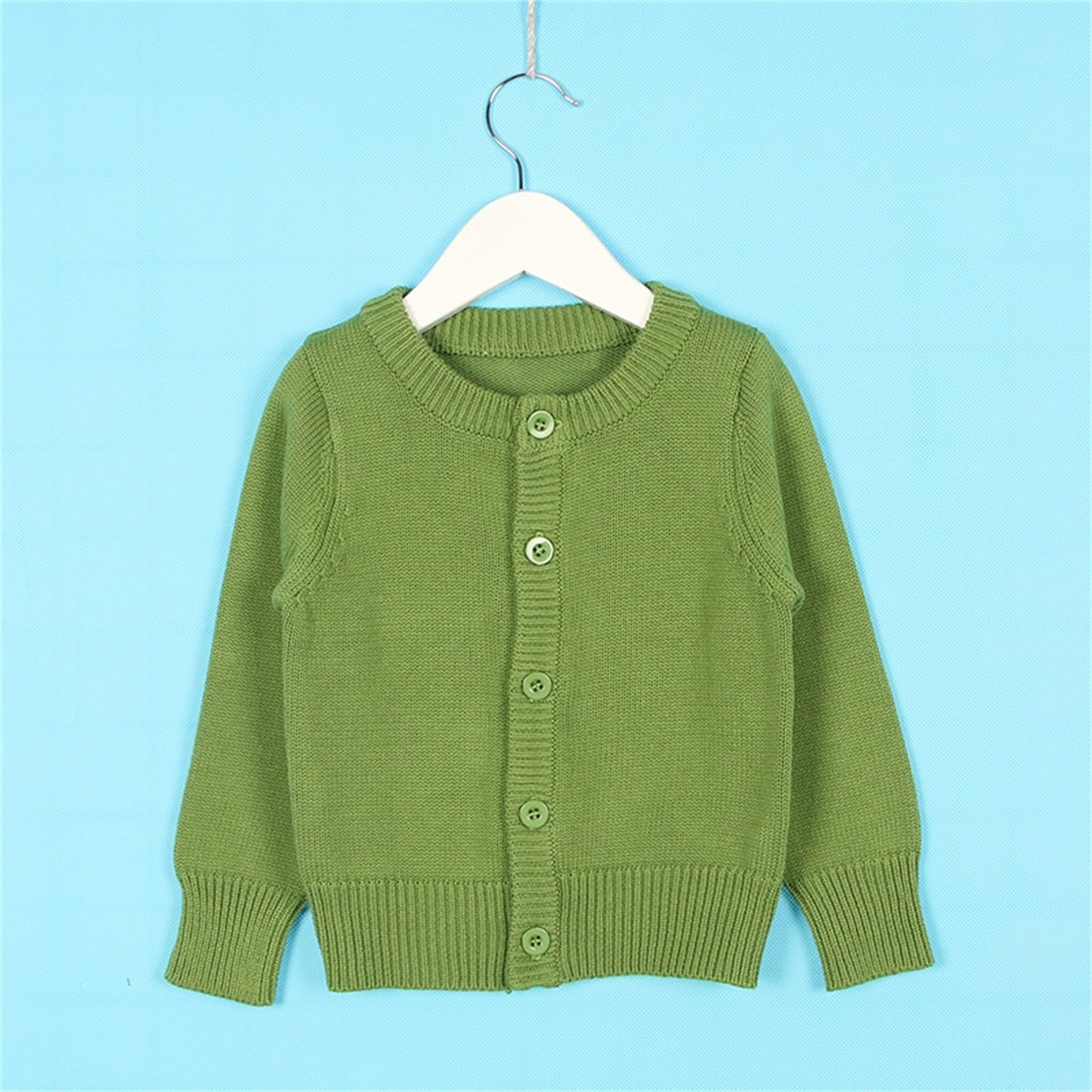 Generisch Cardigan da bambina con scollo rotondo, tinta unita, con bottoni | 15+ varianti di colore a scelta, classico design basic, versatile per l'asilo e la scuola