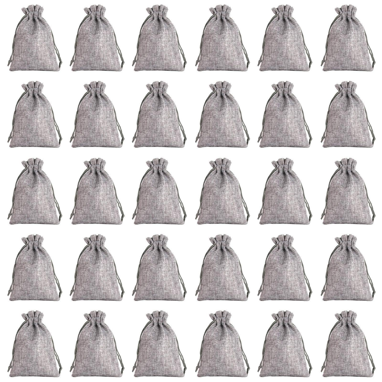 WUFGWBD 30 Pieces Of Gray Linen Bags, Jewelry Storage Bags, Diy Gift Bags, Drawstring Pockets, Convenient Small Storage Bags