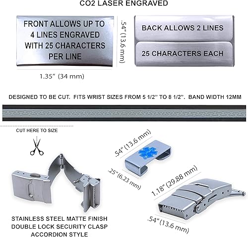 Miniatura 2 de UltraSlim Designer - Pulsera de identificación médica (incluye 6 líneas de grabado personalizado), elige tu color