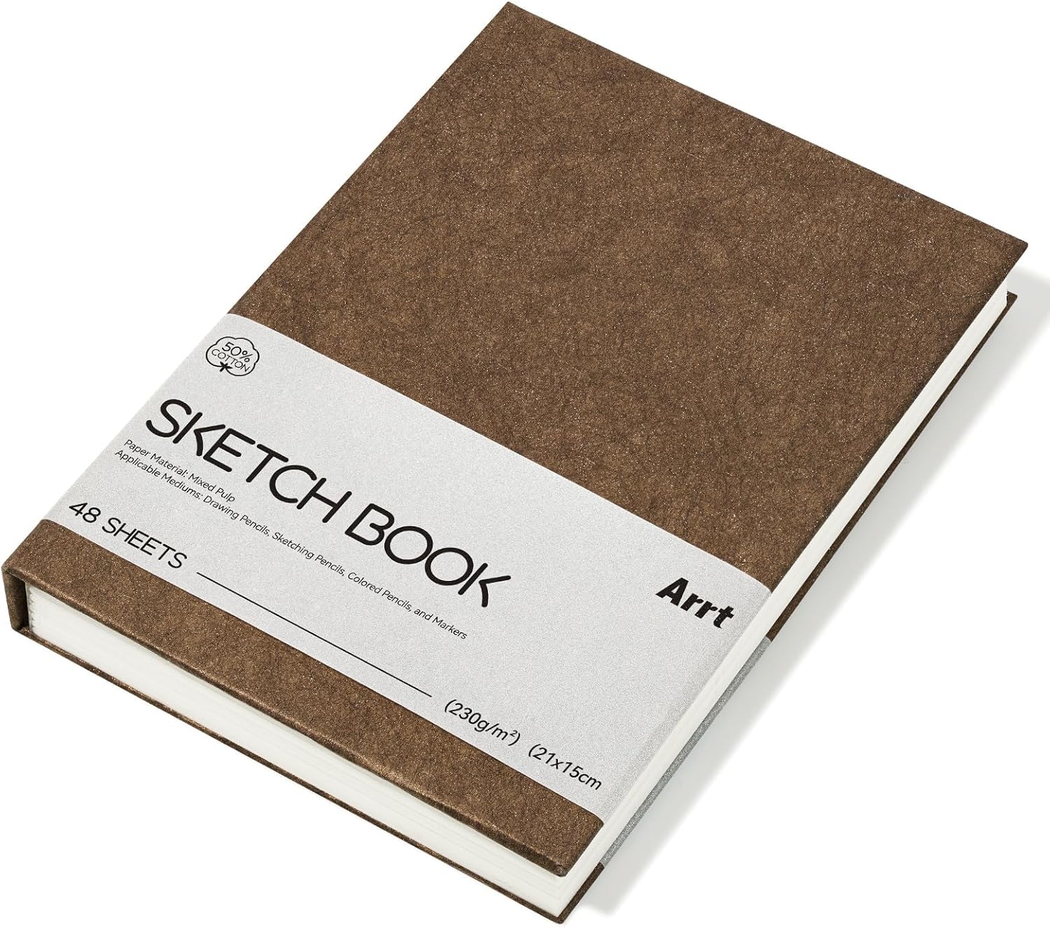 Arrtx Sketchbook, A5 (5.8 x 8.3 Inch) 50% Cotton Drawing Paper, 230gsm,48 Sheets, Hard Cover, Lay-Flat Binding,Acid-Free, for Pencil, Pen, Charcoal & Dry Media