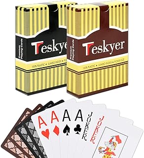 Teskyer Playing Cards, 100% Waterproof Plastic Playing Cards, Poker Size, Large Printed Number Jumbo Index, 2 Decks of Cards, for Outdoor, Pool, Camping, 2.5*3.5inch