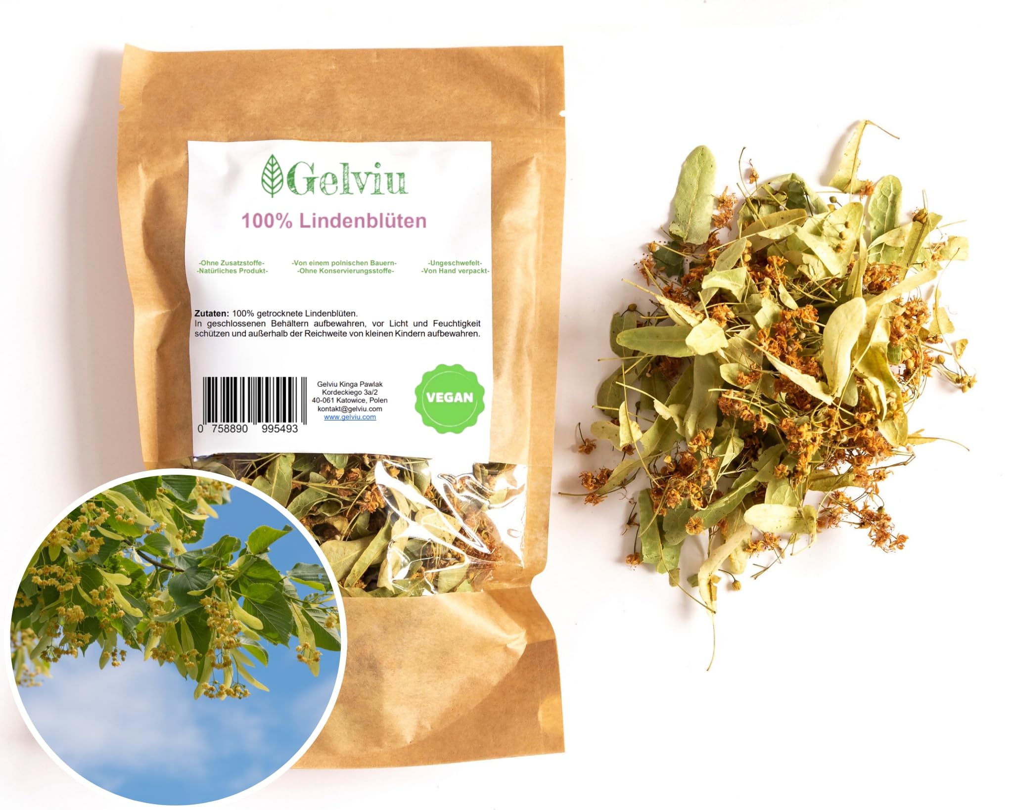 GELVIU Lindenblüten Getrocknet 500g, Perfekt für Tee und Aromatherapie, Lindenbluten Tee Blüten, Lindenbluetentee, 100% Natürlich Lindenblütentee Linden Blüten Lebensmittel & Getränke
