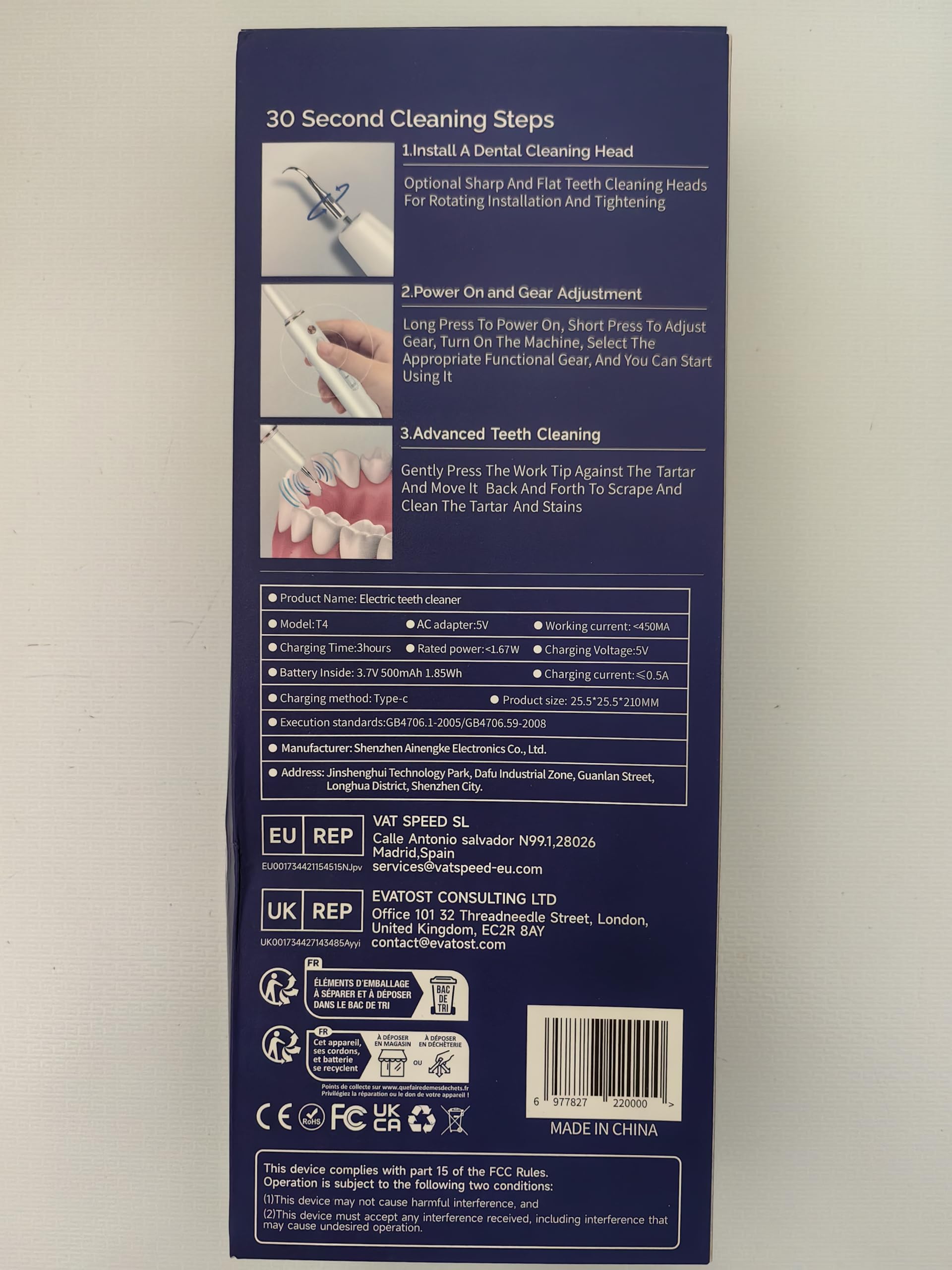 Kit Pulizia Denti Tartaro，Spazzolino Elettrico Ultrasuoni con 5 Modalità Per Rimozione Placca Macchie con 5 Testine Intercambiabili e Luci LED Set da 13 Pezzi per Pulizia Tartaro Uso Quotidiano a Casa