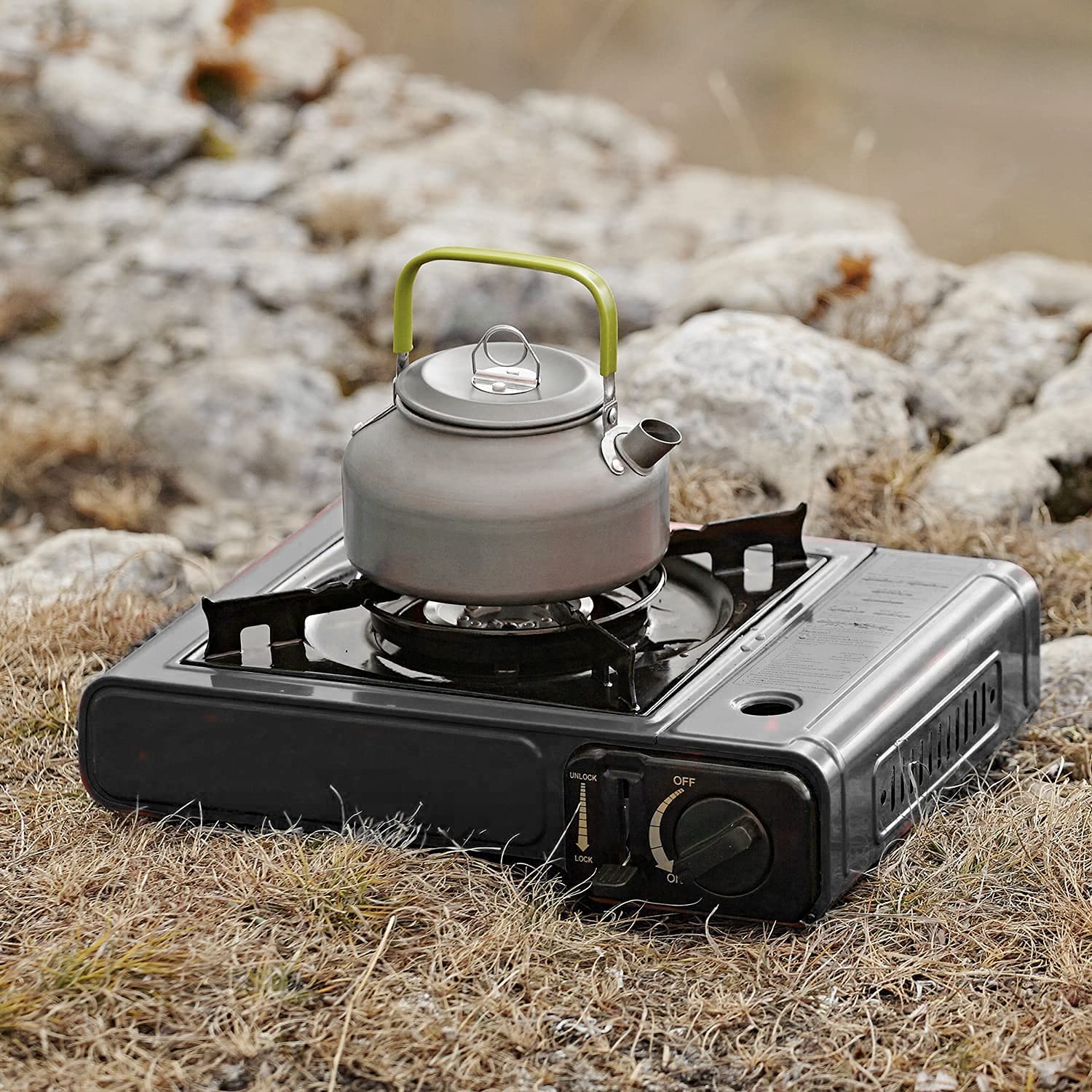 GREEN HAVEN Black Portable Camping Stove with Cary Case & 4 Butane Gas