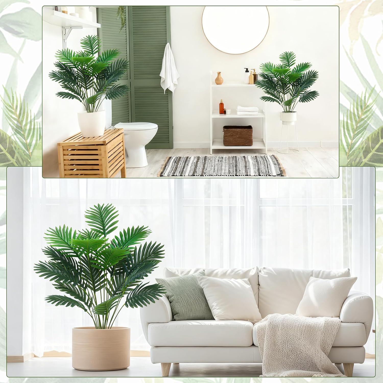 18 Leaf Large Areca Palm Artificial Plant 4 Packs UV Resistant Faux Palm Tree Leaves Tropical Greenery for Home Office Party Decor Indoor Outdoor
