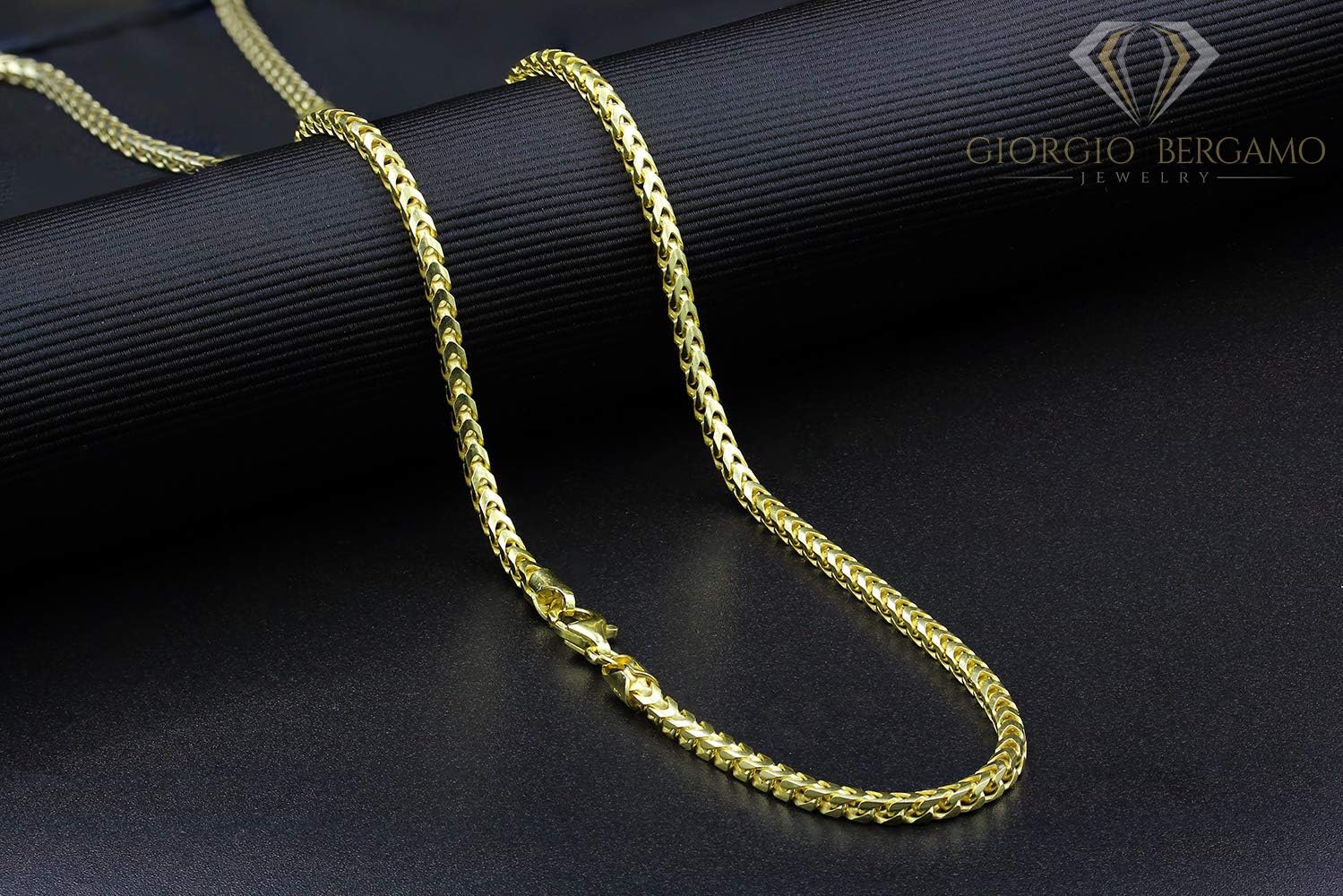 Giorgio Bergamo 925 Italian Sterling Silver 1mm - 5.5mm Solid Franco Chain, Yellow Gold Plated Square Box Link Necklace, Bracelet or Anklet