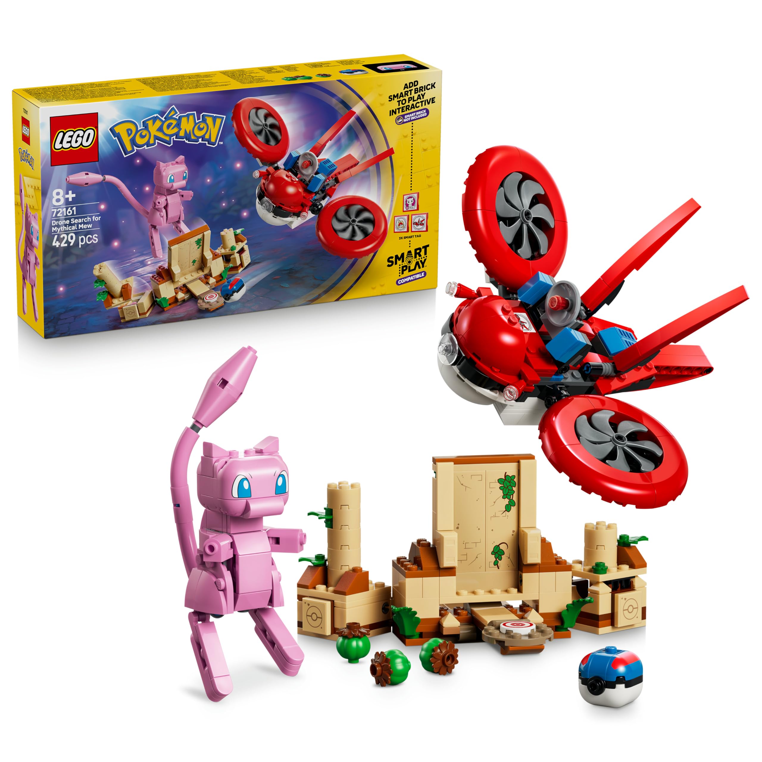LEGO Pokémon SMART Play: Drone Search for Mythical Mew - Compatible Interactive Toy Set Incl. 3 SMART Tags and 1 Pokémon Figure - Gift Idea for 8+ Year Old Boys and Girls - 72161