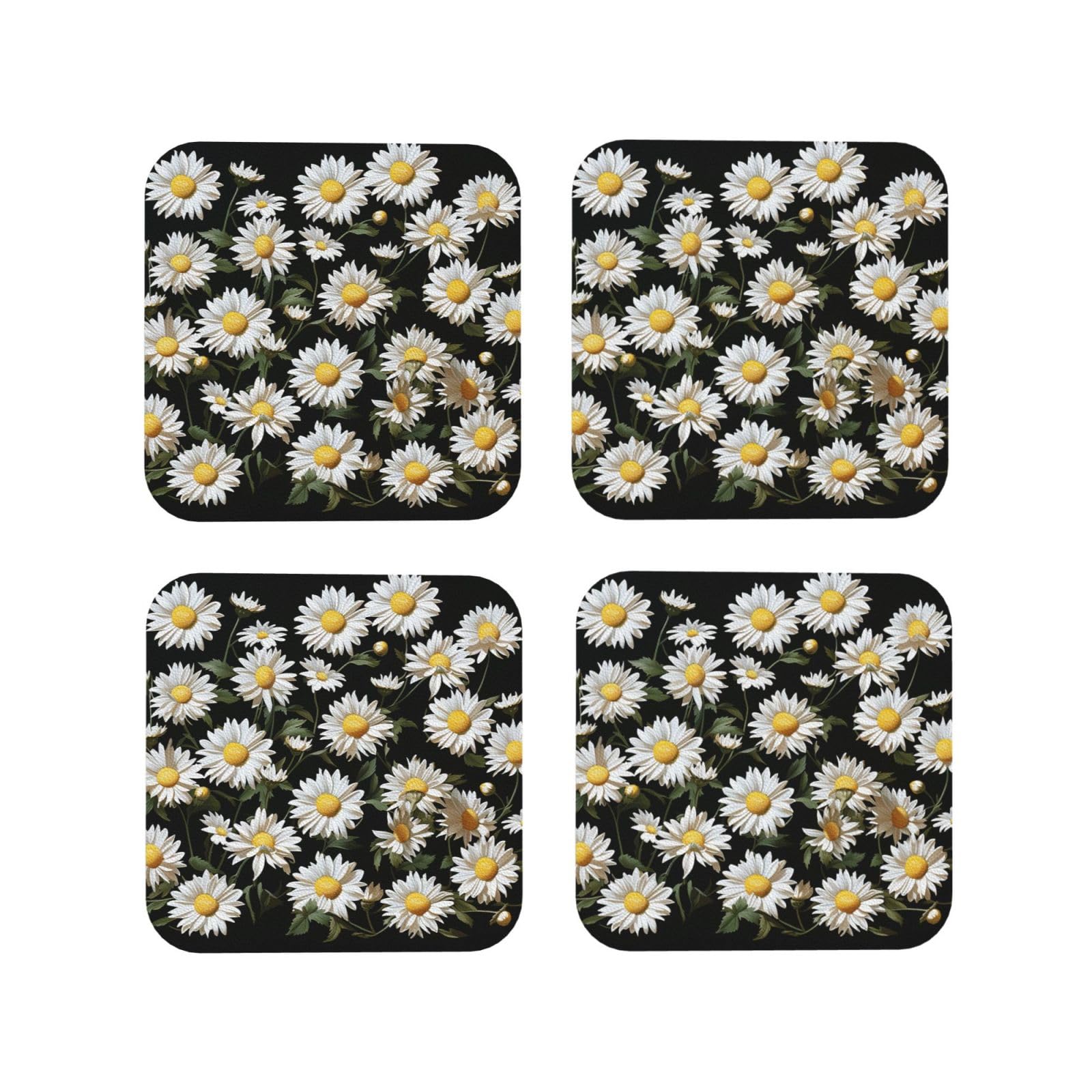 4pcs Drink Coasters for Tabletop Protection, 4" Leather Coasters for Drinks, Daisy Cup Coasters for Coffee Table Decor, Non-Slip Drinking Cup Mat for Hot Or Cold Drink