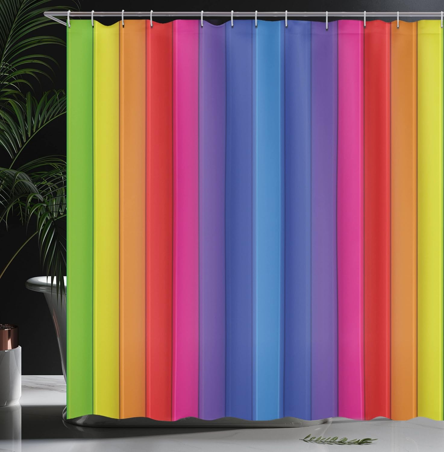 Ambesonne Abstract Shower Curtain, Rainbow Style Vertical Bands Tiles Stripes in Vivid Tones Colorful Design, Cloth Fabric Bathroom Decor Set with Hooks, 69" W x 70" L, Multicolor