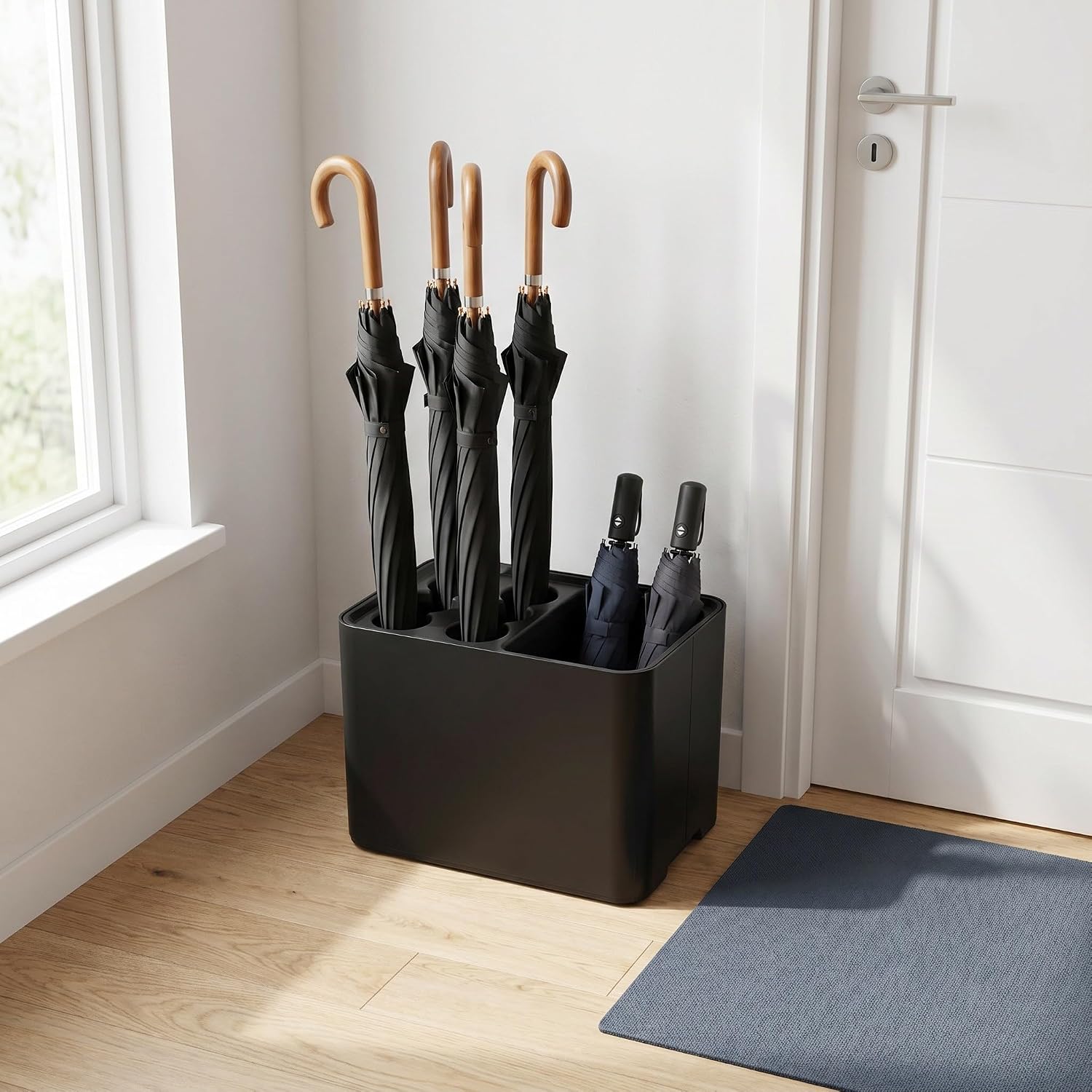 Plastic Umbrella Storage Stand with Removable Drip Tray, Multi Grid Design Holds 10 Umbrellas, Efficient Rainwater Management, Prevents Slippery Floors, for Entryway or Office