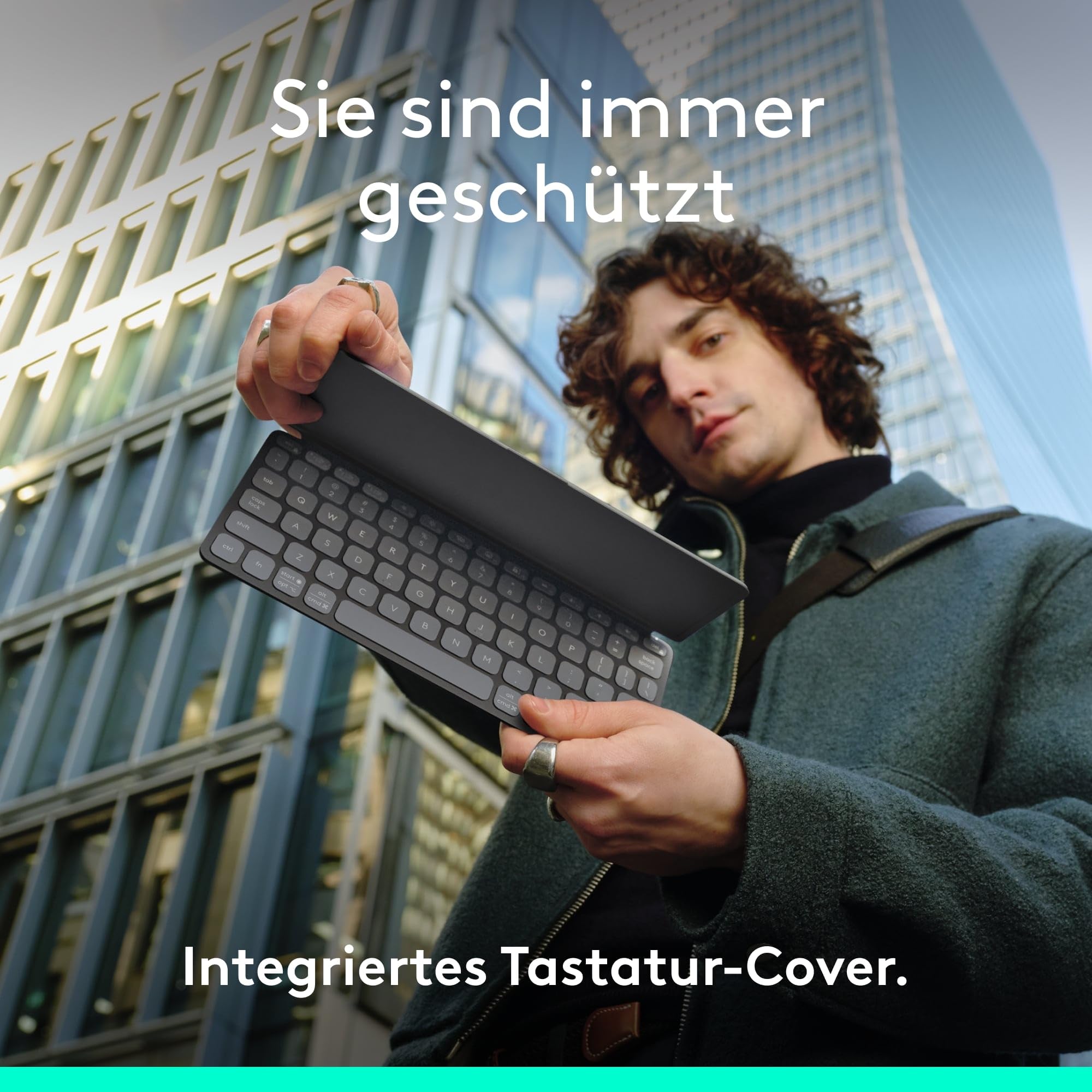 Logitech Keys-to-Go 2, Mobile Bluetooth-Tastatur für Tablets mit integriertem Schutzcover, schlanke, kabellose Tastatur für Windows, Android, Linux, iPad, iPhone, Mac, Apple TV, DEU QWERTZ - Grau