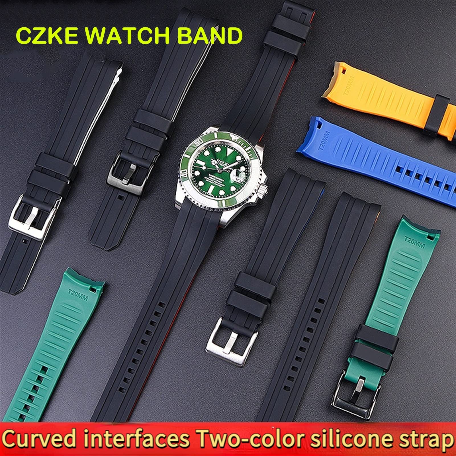 Doppio colore Per Rolex Citizen Seiko Cinturino In Silicone Degli Uomini Accessori Della Vigilanza Bocca Arco Cinturino Cinturino Cinturino 20mm 22mm Cinturini