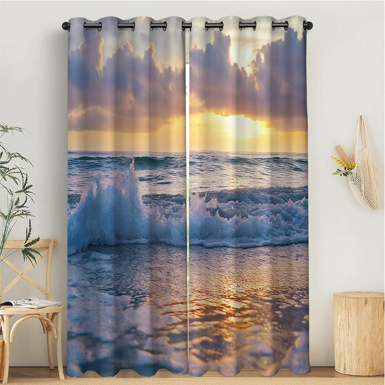 Rideaux occultants de chambre enfant décor paysage soleil levant pour nuits calmes