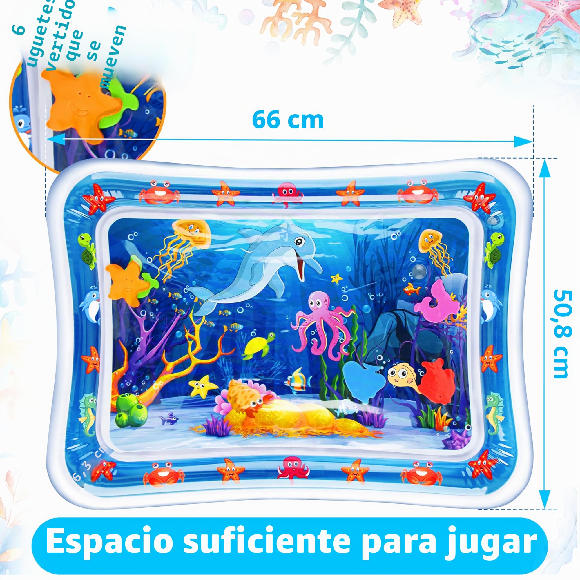 Yeeeasy Alfombrilla de agua para el tiempo de barriga, inflable para bebés, bebés y niños pequeños de 3 a 12 meses, promueve el desarrollo, juguetes para regalos para bebés