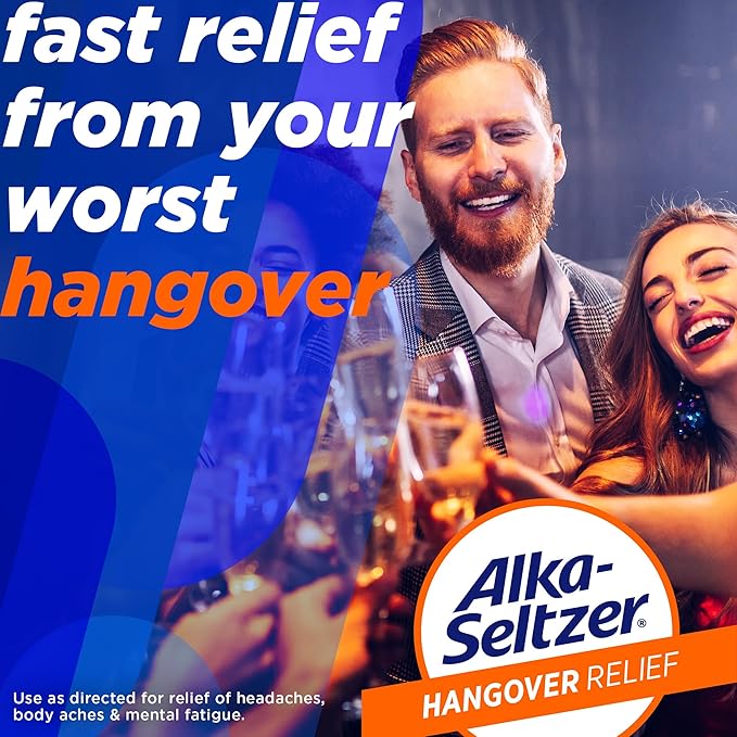 Alka-Seltzer Hangover Relief Tablets, Fast Relief Starts In About 15 Minutes for Headaches, Body Aches & Mental Fatigue, Bachelorette & Bachelor Party Packs 60 Count (3 Boxes, 20 Tablets Each)