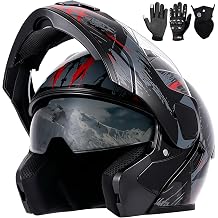 Adult Modular Motorcycle Helmets DOT Approved Flip up Helmet for Men Women | Dual Visor, Full Face Helmet for ATV UTV ADV Four Wheeler Street Bike with Gloves Mask