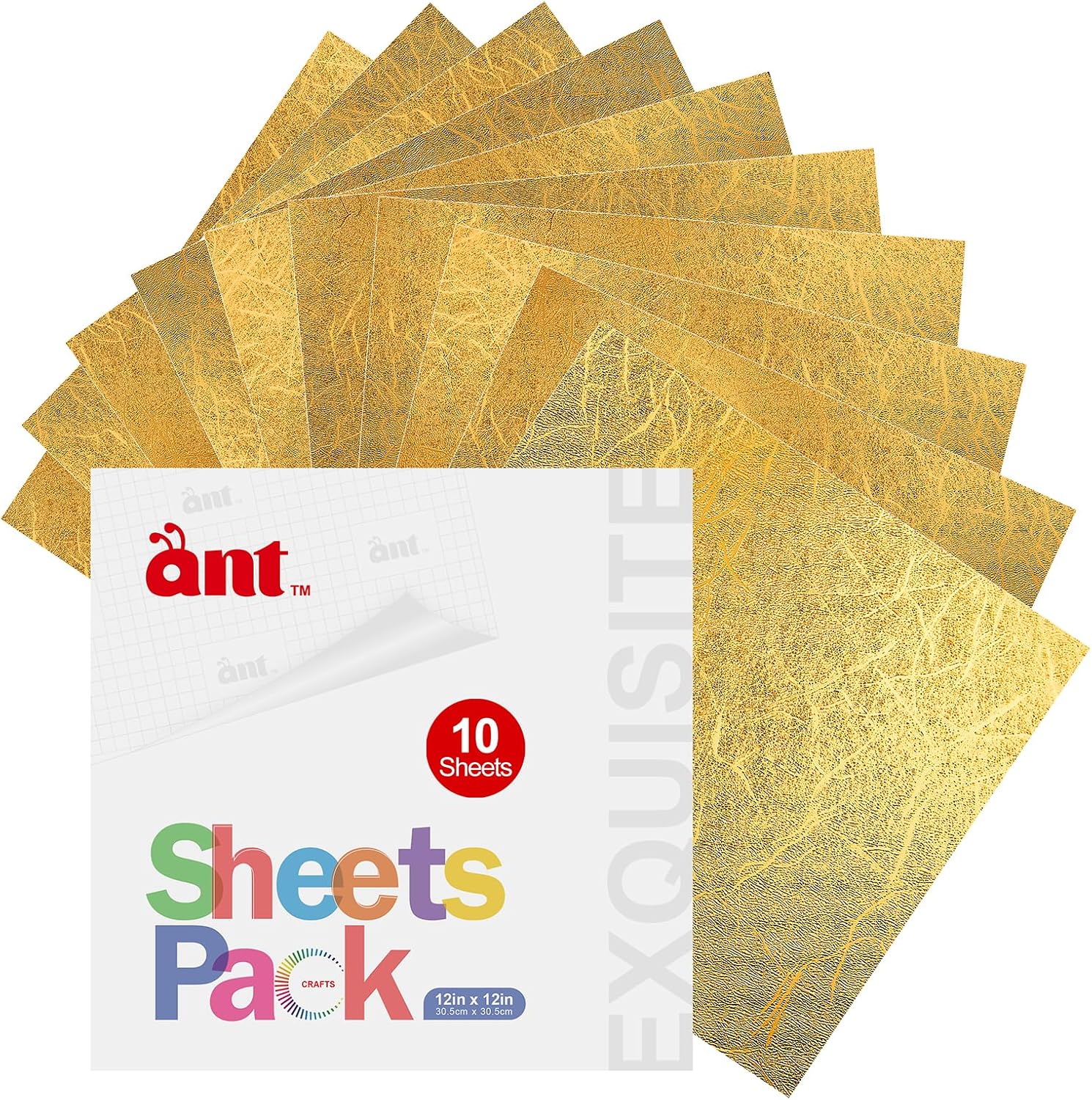 ANT Textured Metallic Gold 10 Sheets 12" x 12" Permanent Self Adhesive Vinyl Sheets for Scrapbooking, Home Decor, Logo, Banners, Window Graphics, Cutting Machine (Gold,10)