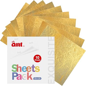 ANT Textured Metallic Gold 10 Sheets 12" x 12" Permanent Self Adhesive Vinyl Sheets for Scrapbooking, Home Decor, Logo, Banners, Window Graphics, Cutting Machine Gold,10