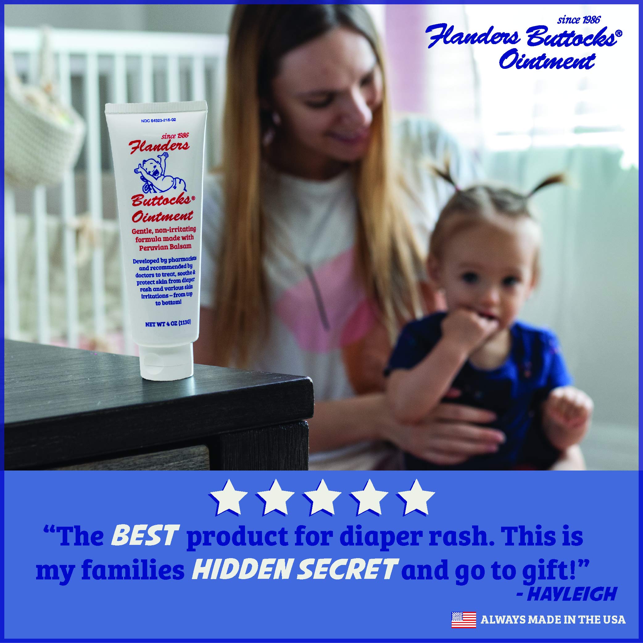 Flanders Buttocks Ointment Diaper Rash Cream, Treatment for Diaper