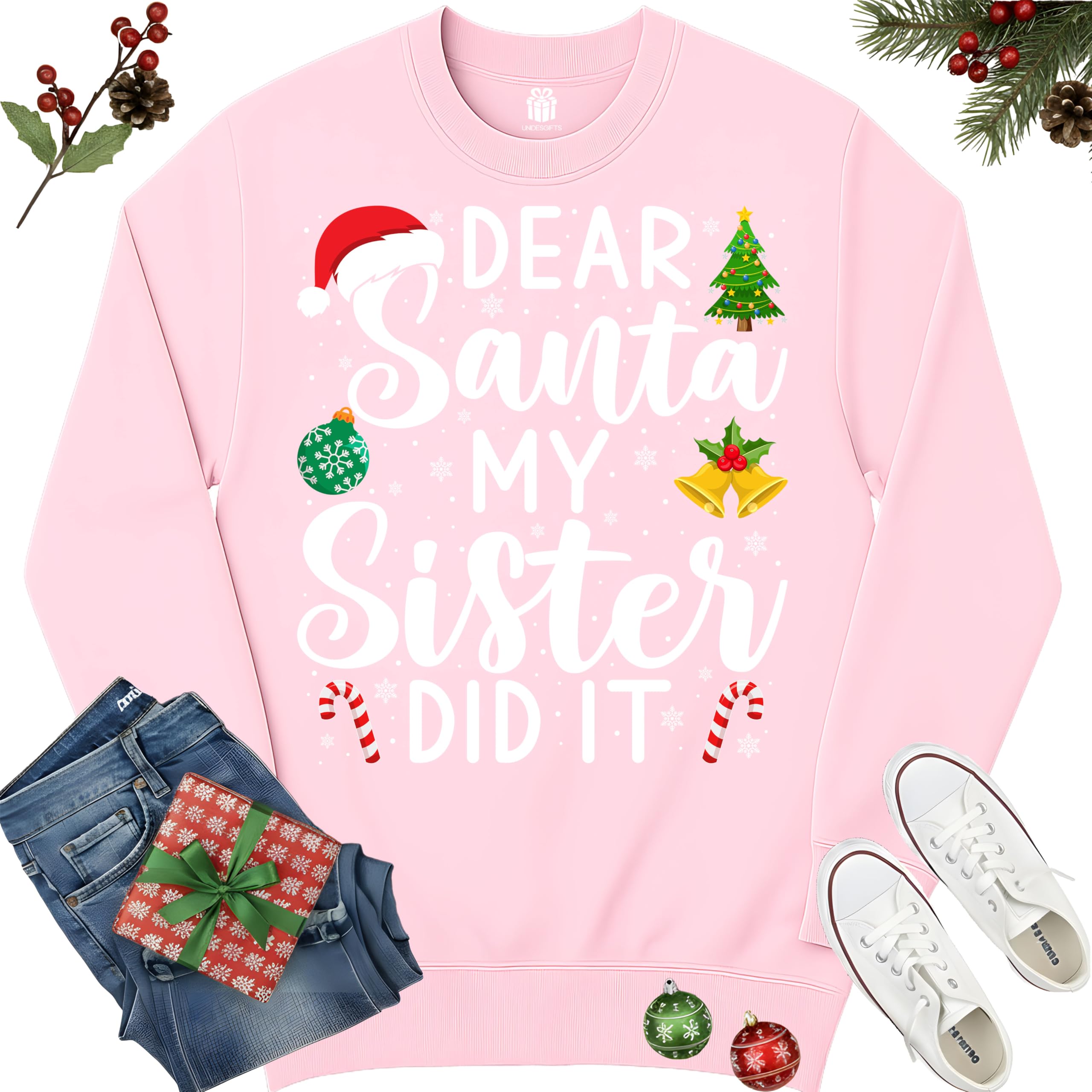 Dear Santa My Sister Did It Funny Christmas Matching Xmas Shirt for Youth Boys Girls Kids Toddler Son Daughter