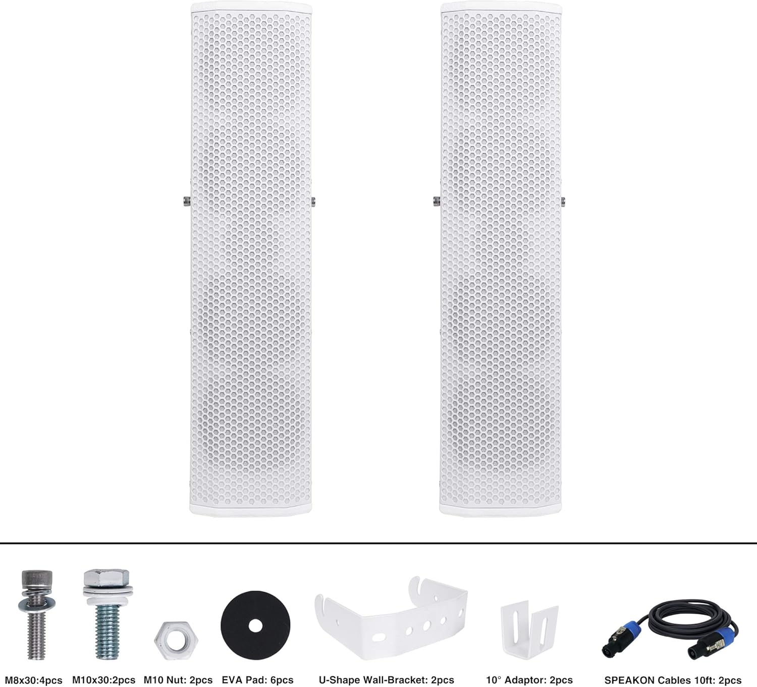 Sound Town Pair of Passive Wall-Mount Column Mini Line Array Speakers with 4 x 5” Woofers, White for Live Event, Church, Conference, Lounge, CARPO-V5W