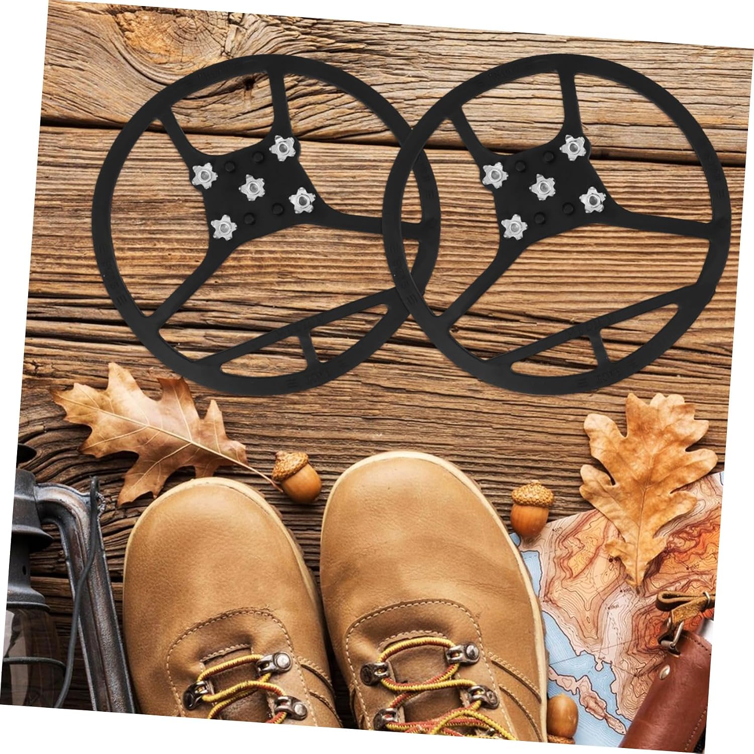 Mikinona 6pcs Outdoor Ice Gripper Shoe Cleats with 5 Spikes Non-Slip Snow Traction for Boots and Shoes for Hiking Winter Climbing