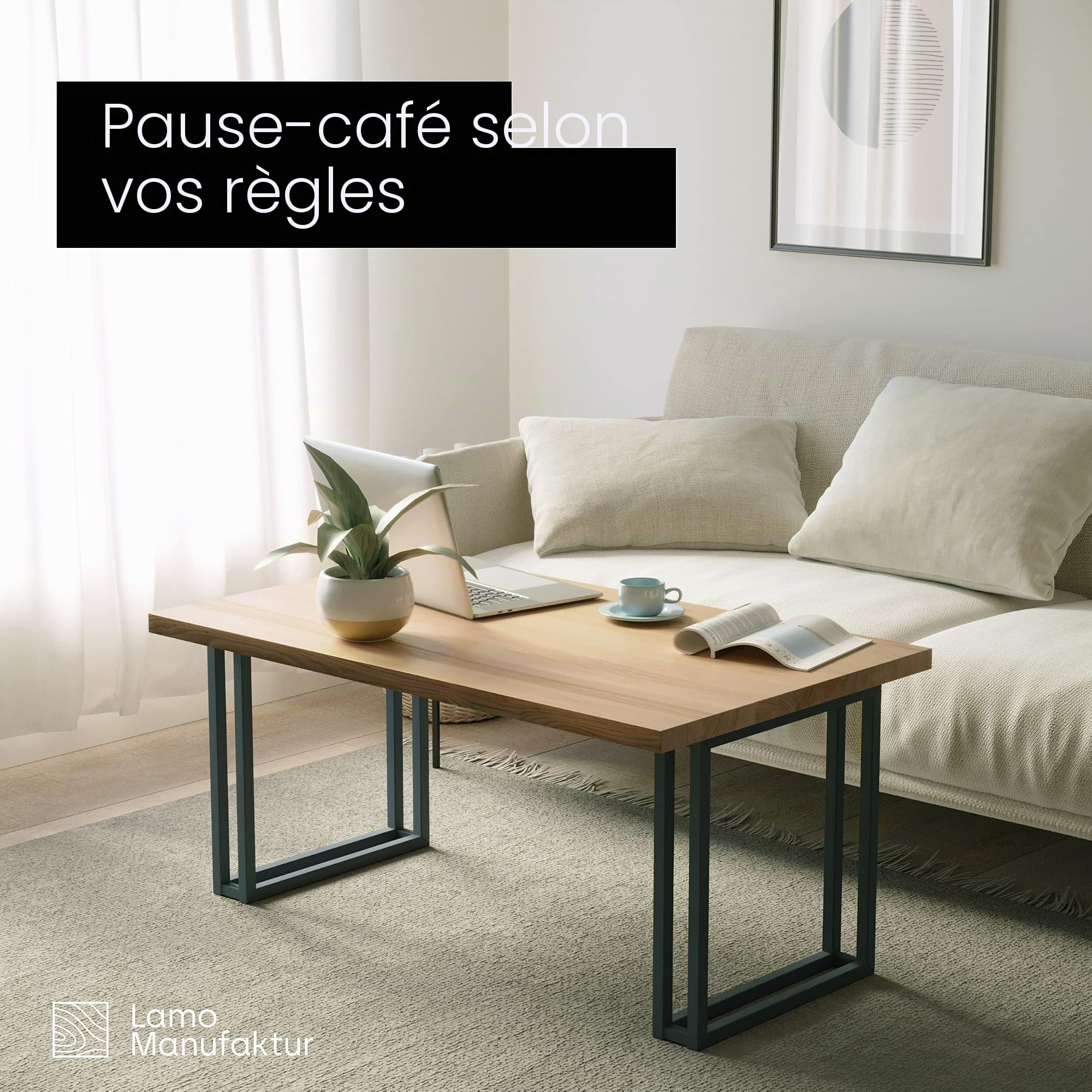 LAMO Manufaktur Plateau en Bois Massif pour Table ŕ Manger et Bureau, Bords biseautés arrondis, 120x80 cm, Fręne Naturel, LHB-01-A-002-120