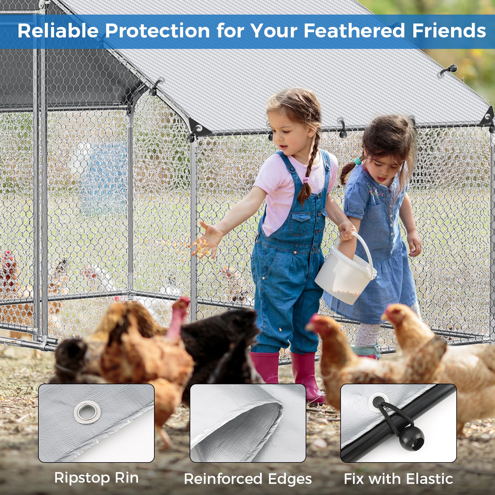3,5×2 m Chicken Coop Cover, Allwetter-PE-Sonnenschutz, wasserdicht & UV-beständig, Winterdeckel für Hühnerläufe mit 20 Kugelgummischnüren, geeignet für große begehbare Hühnergehege