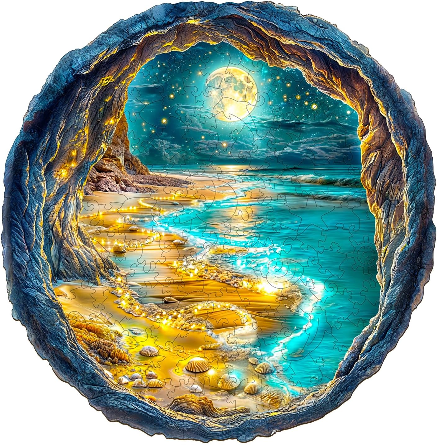 KAAYEE Wooden Puzzles for Adults, Moonlight Beach Wooden Jigsaw Puzzle Unique Shape Wood Puzzle Adult, 3D Effect Flat Puzzle Birthday Christmas Family Game (M-11.4 * 11.3 in-200pcs-Over 16 Years Old)