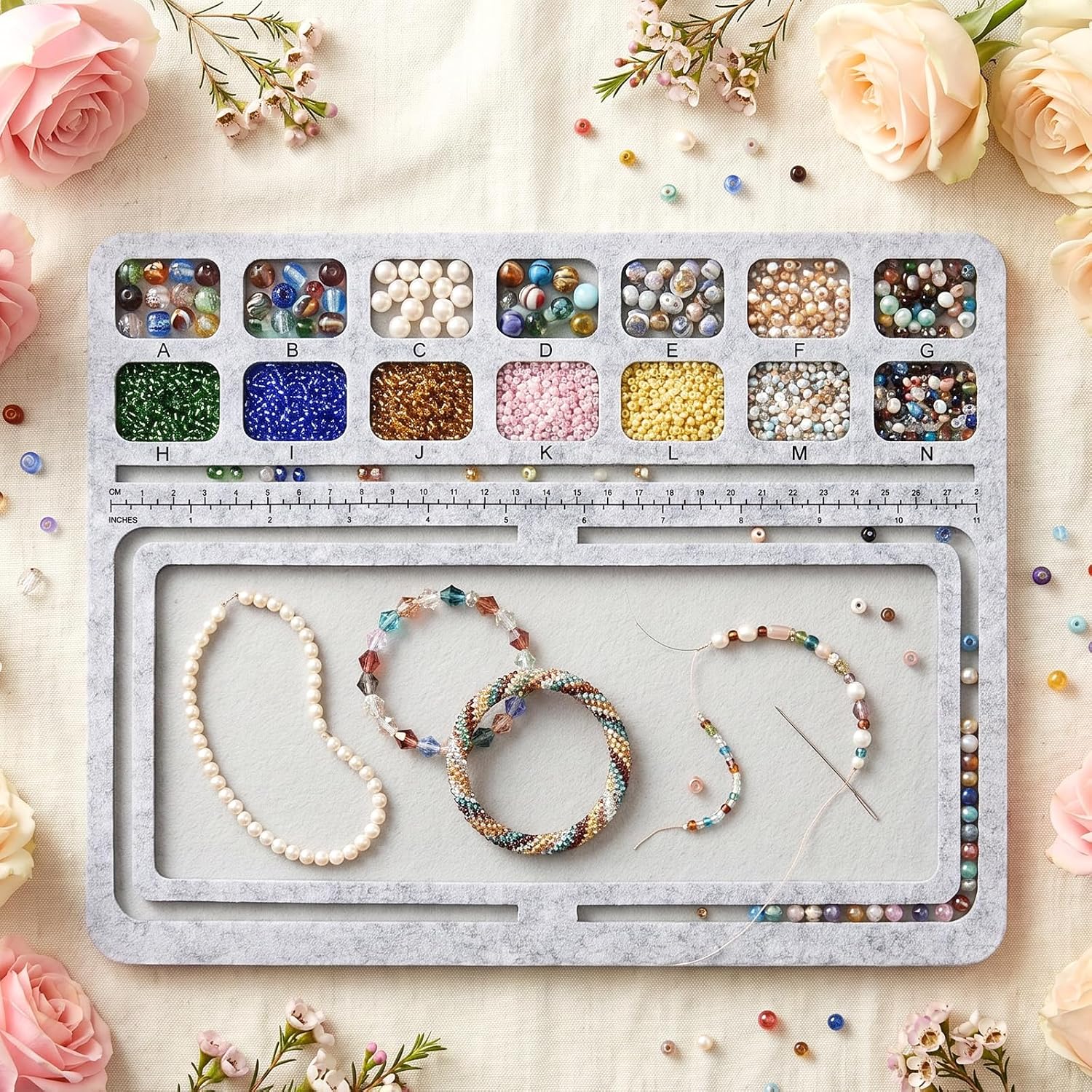 Beading Mats for Jewelry Making (Contains Wooden Boards), Felt Beading Tray for Jewelry Making Beading-Supplies, Grey (Easy to Move 30x24x0.9cm)