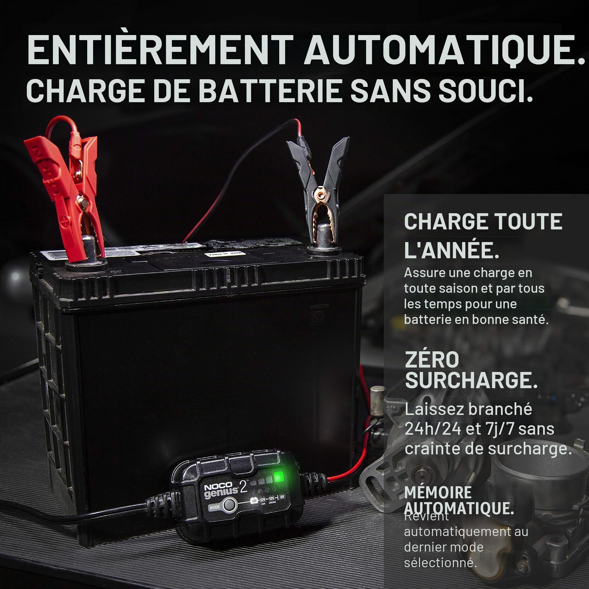NOCO GENIUS2UK Chargeur de Voiture 2 A 6 V et 12 V Chargeur Intelligent Portable Entretien de la Batterie Chargeur de Filet et décapant pour Batteries AGM, Loisirs, Lithium, Moto et Caravane