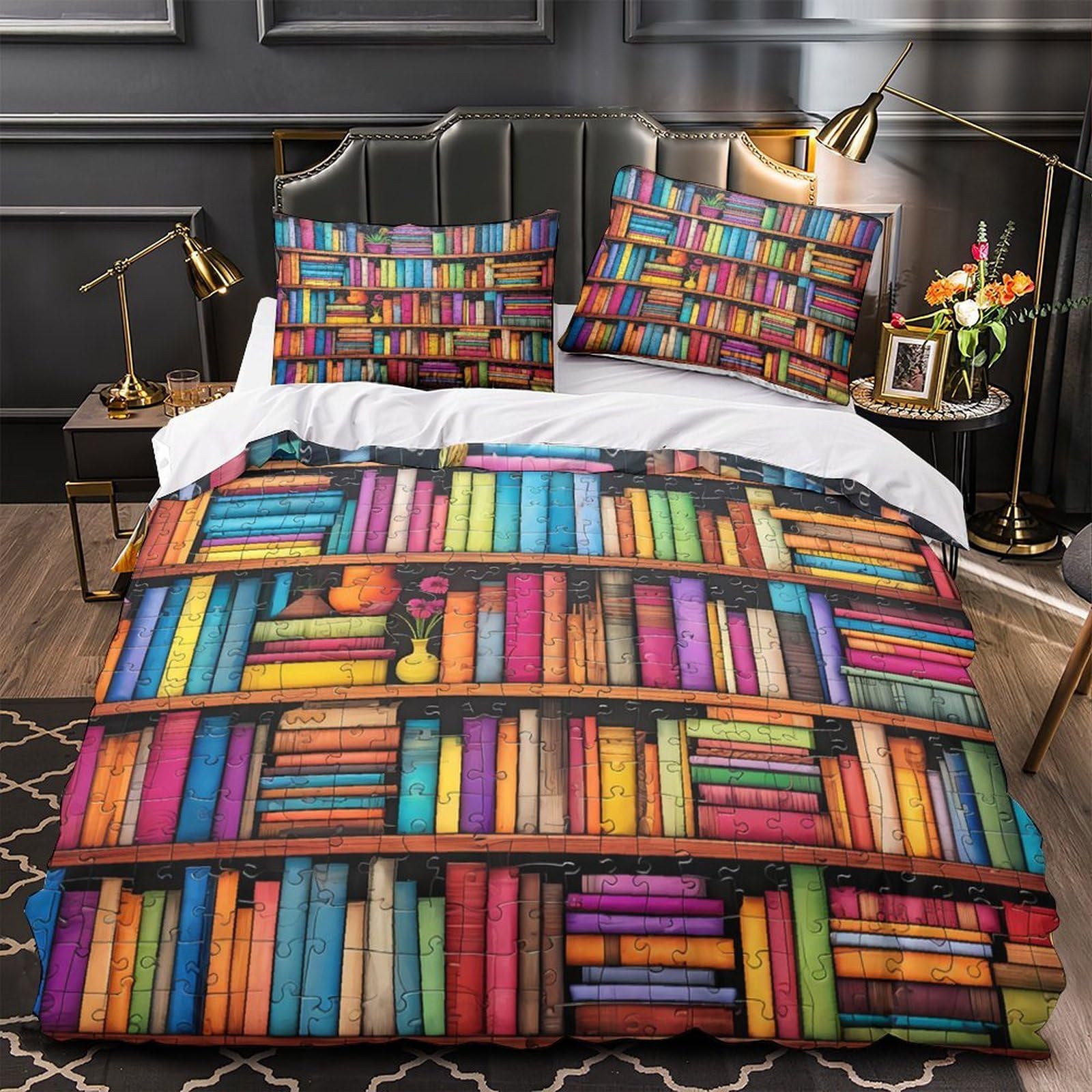MMDASBVPE Colorful Books Quilt Cover 3D Design Printed Hypoallergenic 3 Pcs Bedding Set Zipper Duvet Cover Super Soft Anti-allergic for Kids Girls Boys Adults Women Teens Super king（260x220cm）
