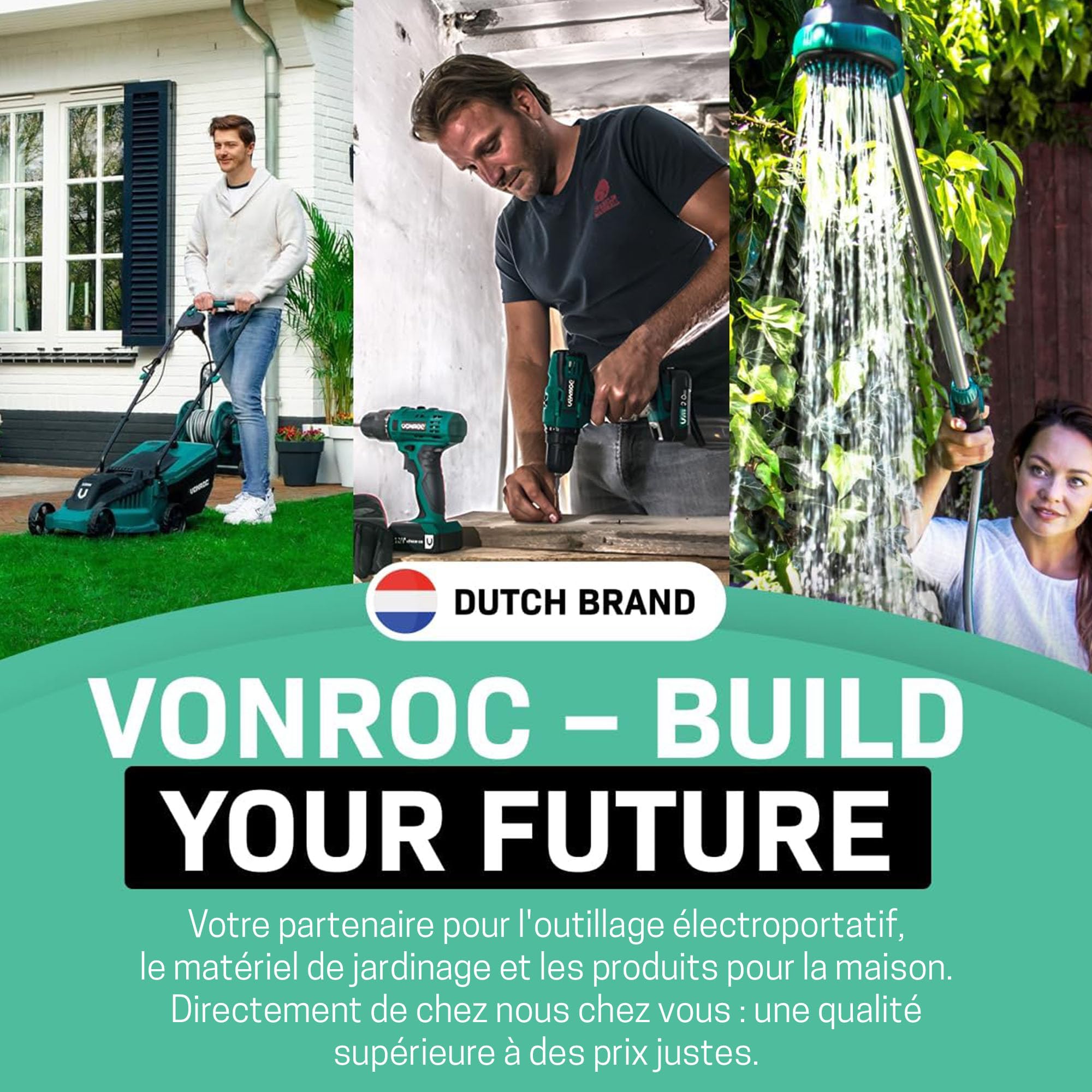 VONROC Tondeuse Gazon 1300W - Largeur de Coupe 32cm - Bac Ramassage Tondeuse 30L Inclus - Entretien du Jardin, de la Pelouse - Interrupteur de Sécurité, Facile à Transporter - Serre-Câble Fournis