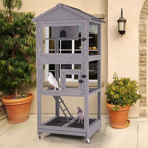 Aivituvin Outdoor Bird Cage Large Wooden Bird Aviary with Perch