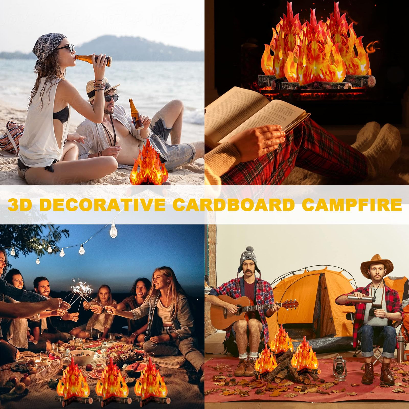 Centre de table de feu de camp en carton décoratif 3D, fausse flamme artificielle, décoration de fête en papier, torche de flamme pour noël et nouvel an  15