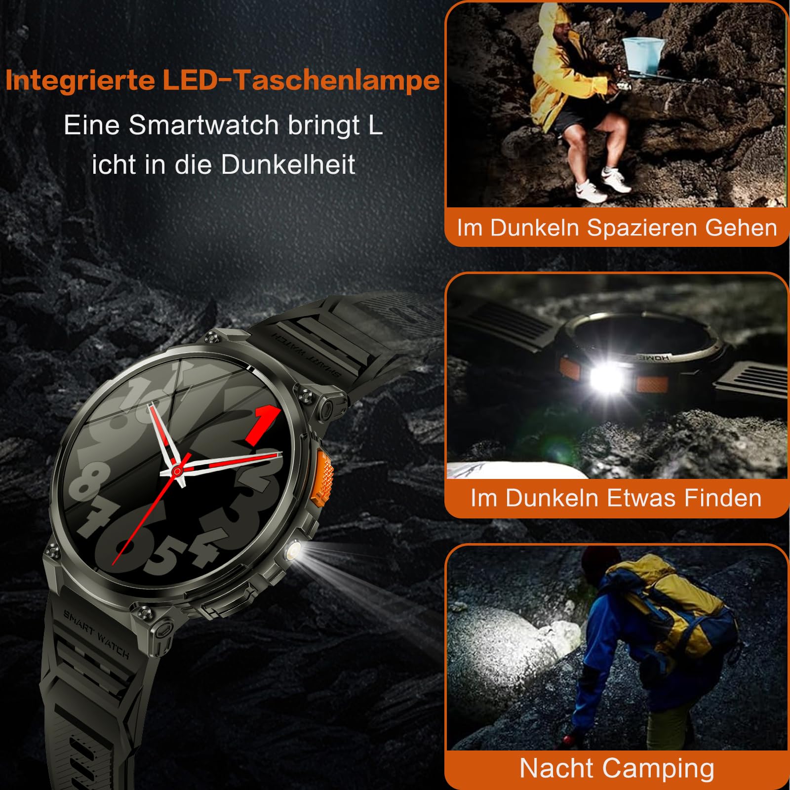 Smartwatch Militare Uomo, Chiamata Bluetooth, 1,85 Pollici HD Rugged Silicone Nero Smart watch Impermeabile, Durata 40 Giorni, 120+ Modalità Sportiva, 24H Monitoraggio Cardiofrequenzimetro/SpO2/Sonno